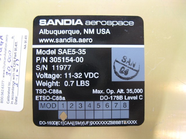 Sandia SAE5-35 Altitude Encoder with Mounting Tray - PN: 305154-00