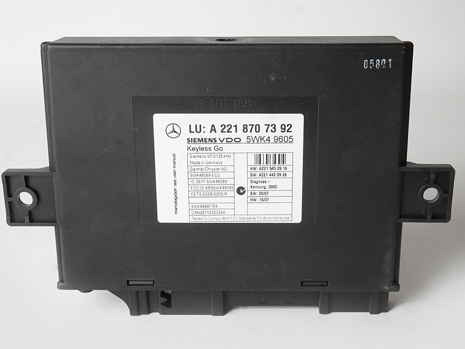 2007 - 2009 Mercedes Benz S Class W221 Keyless Go Control Module Computer Unit