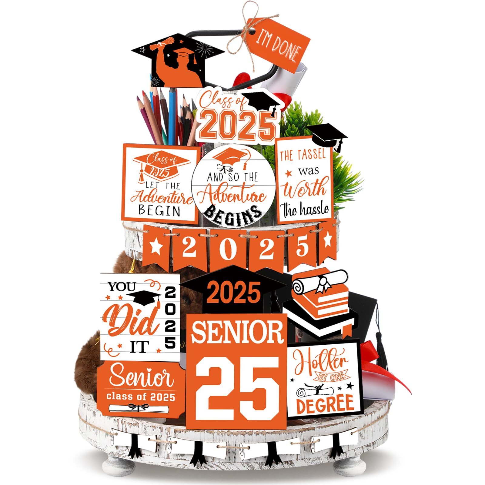 22 Pcs 2025 Graduation Tiered Tray Signs Sets Farmhouse Wooden Class of 2025 ...