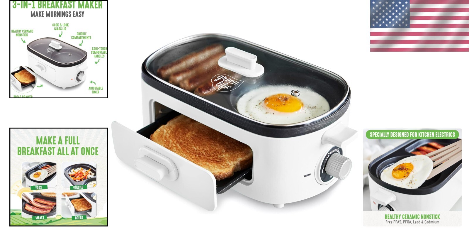 Breakfast Made Simple: 3-in-1 Maker with Griddles, Timer & Cool-Touch Handles