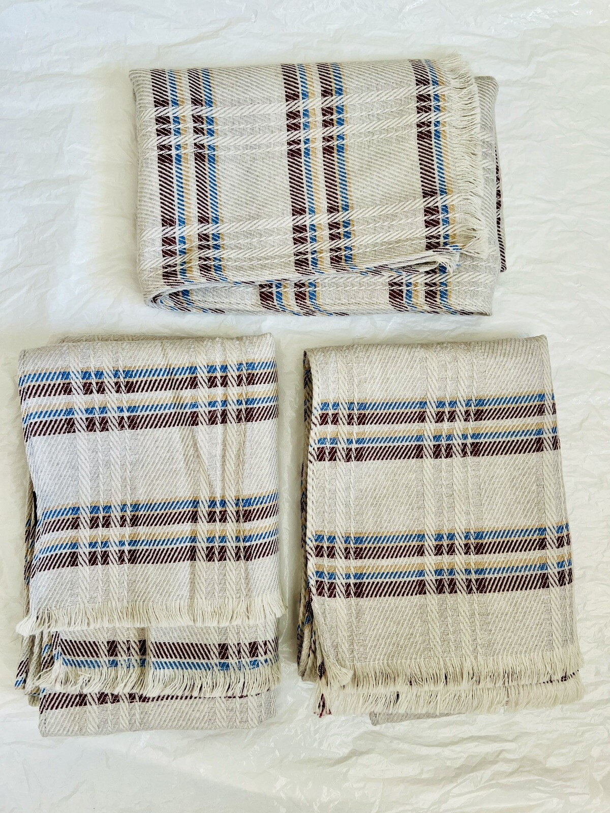 3 x 100% Wool Plaid Scarf, Length 68”