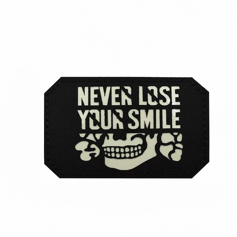 6Pcs REFLECTIVE IR NEVER LOSE YOUR SMILE SKULL MILITRAY HOOK LOOP PATCH CP