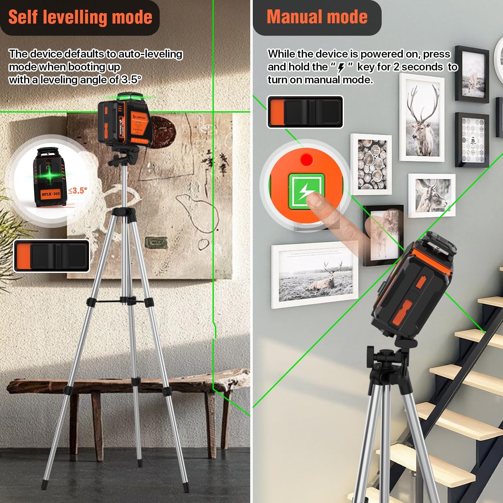 360° Laser Level with Tripod, LP LEIPOR Self Leveling Laser Level with Pulse Mod