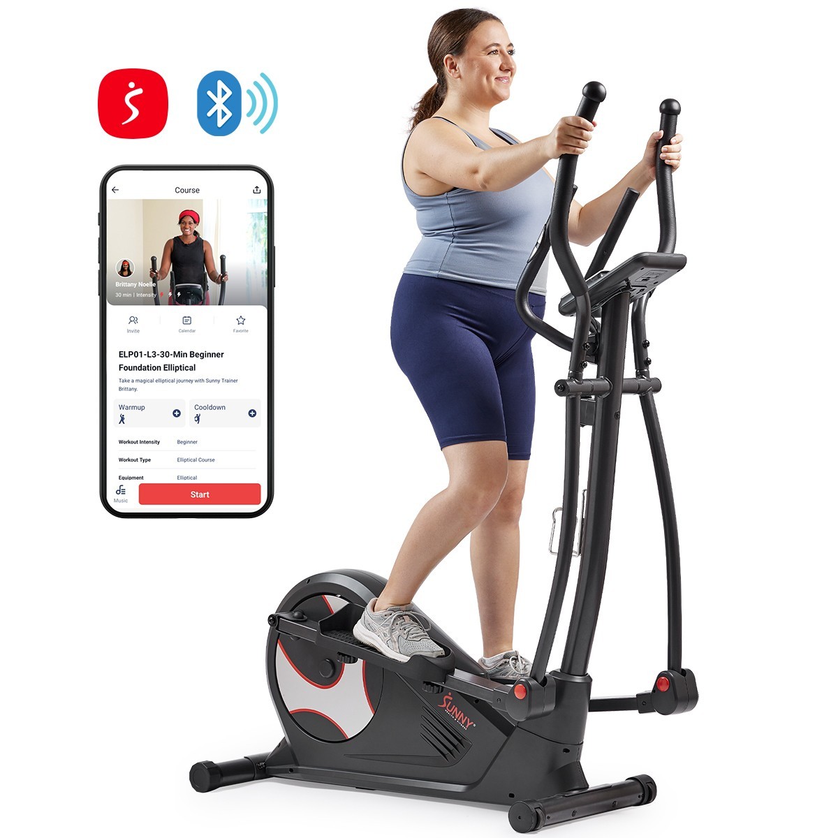 Sunny Health & Fitness Ultra Quiet Elliptical Machine with Extended 12" Stride