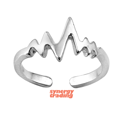 .925 Sterling Silver Heart Beat Wave Design Summer Adjustable Toe Ring NEW