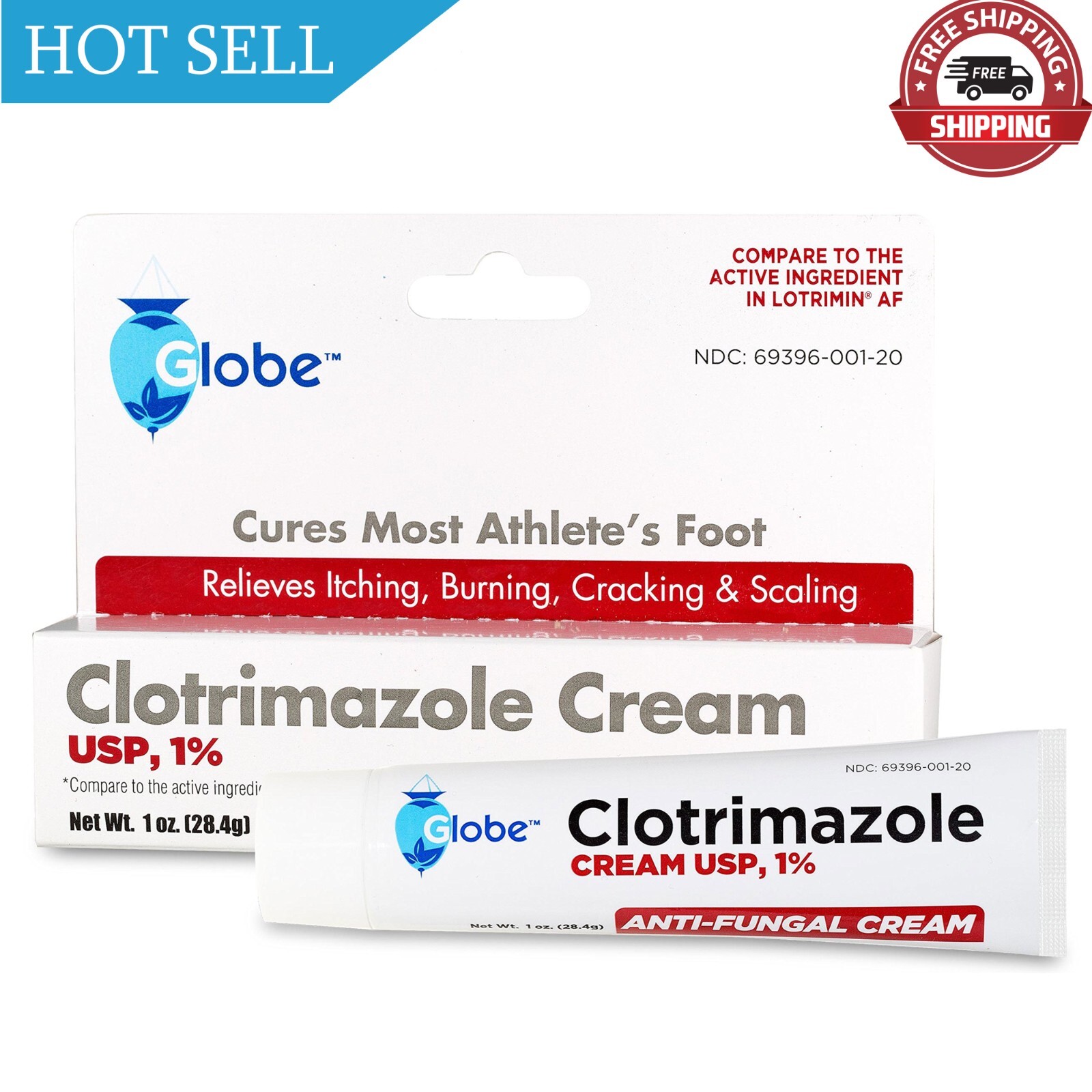 Globe Clotrimazole Cream 1% (1 oz) Relieves The itching, Burning, Cracking an...