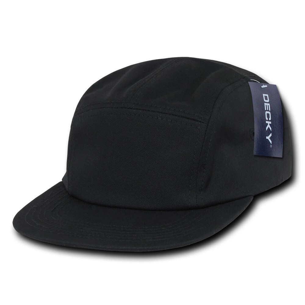 5 Panel Racer Cap - Black, Cotton Hat (Decky 985-BLK, New with Tags)