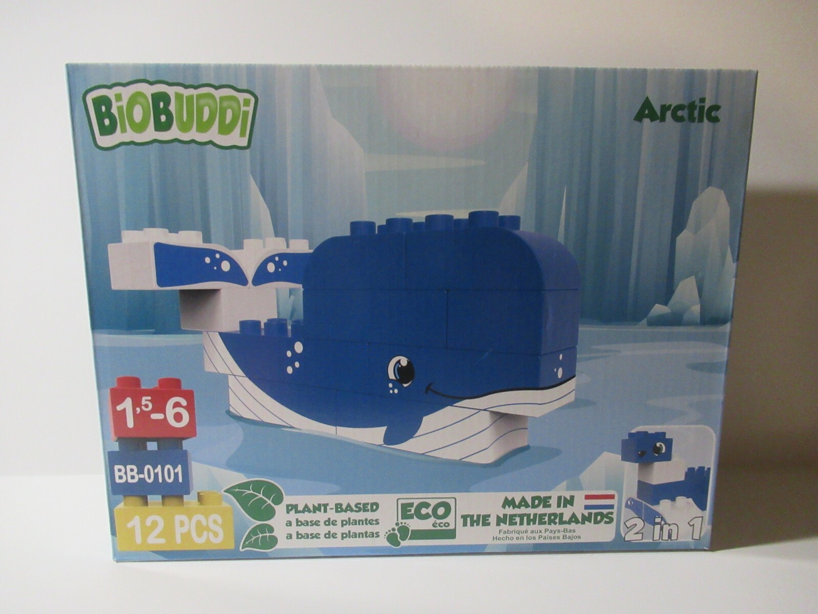 BiOBUDDi  Building Blocks - Arctic Whale - 12 Pieces - Plant Based/Eco Friendly