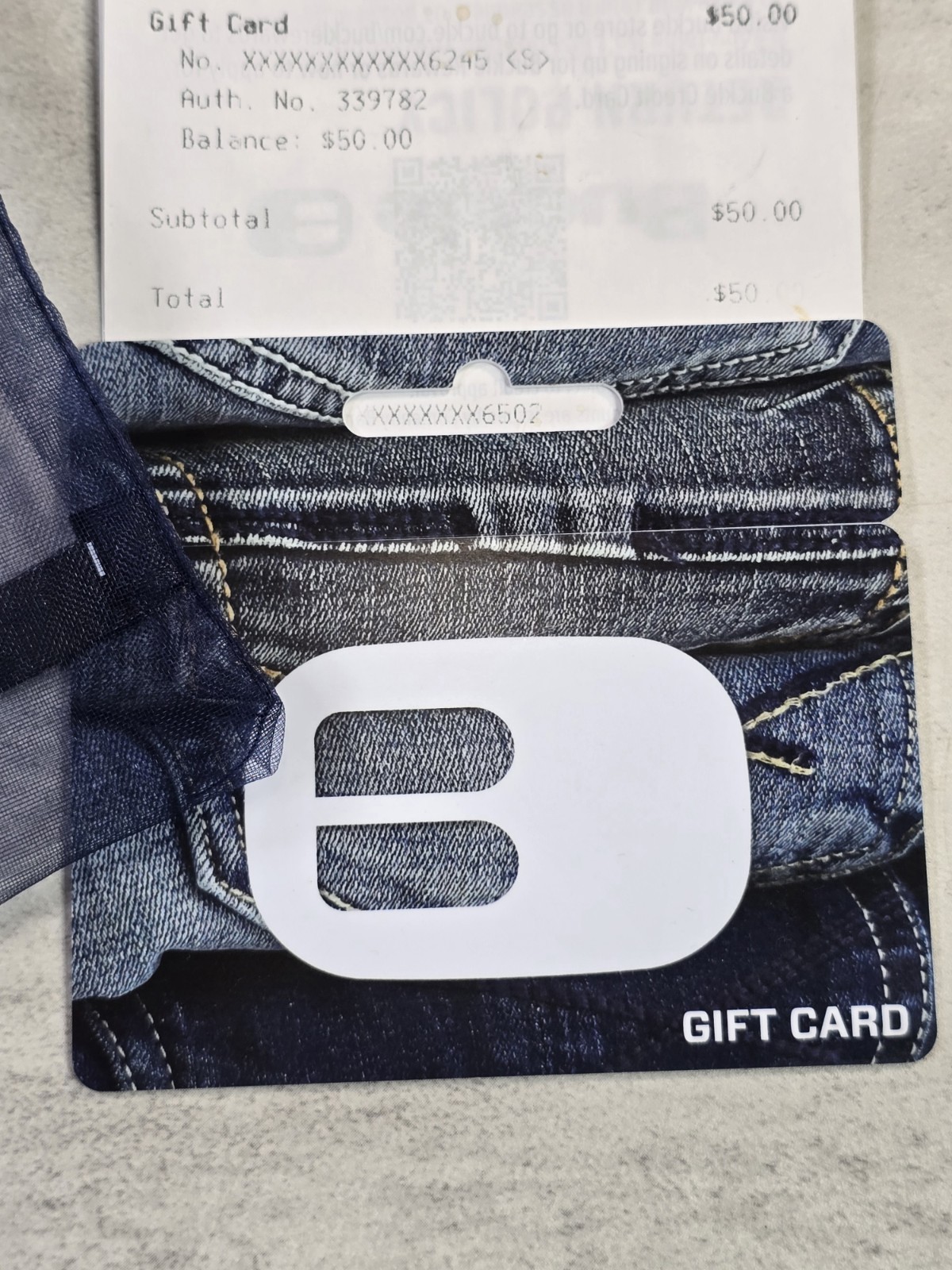 Buckle Clothing Gift Card $50 Value Receipt Blue
