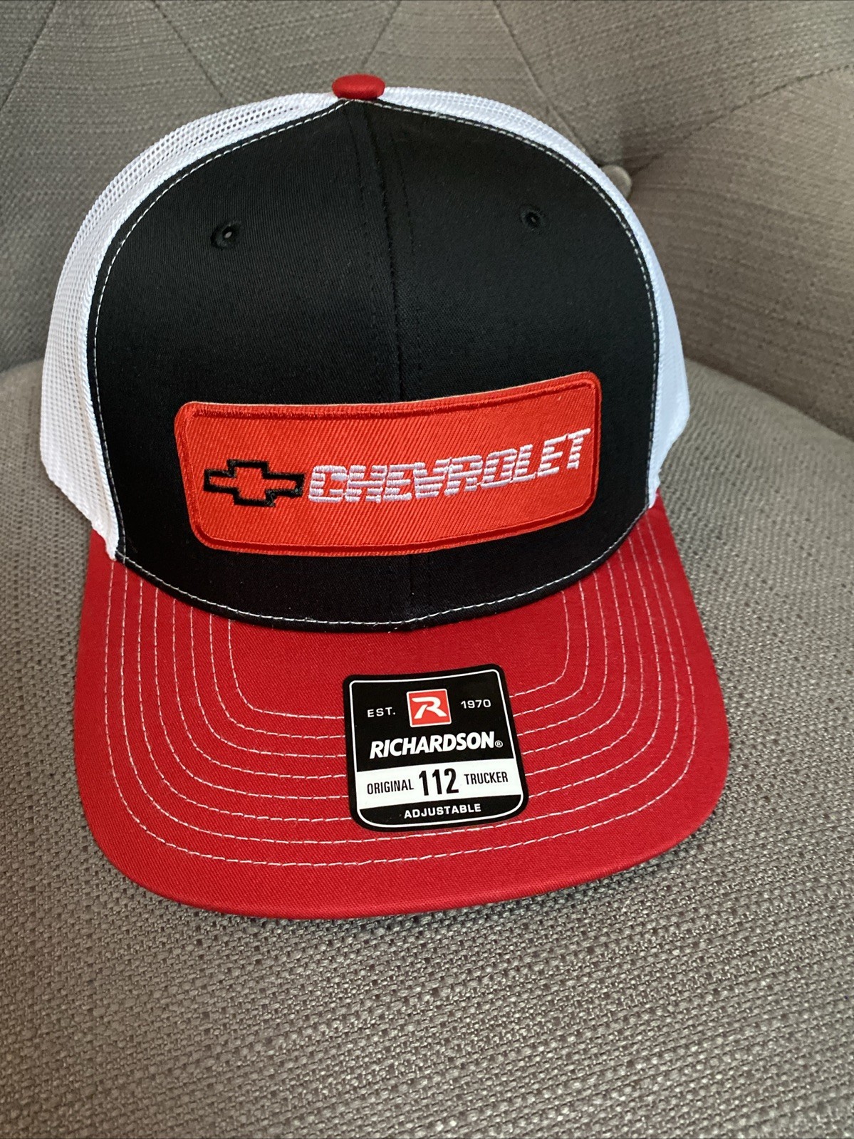 Chevrolet Chevy Patch On Black White richardson 112 Snapback Trucker Hat Cap