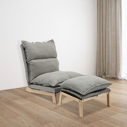 Grey Lounge Chair Single Lazy Sofa Leisure Balcony Adjustable Recliner USA US