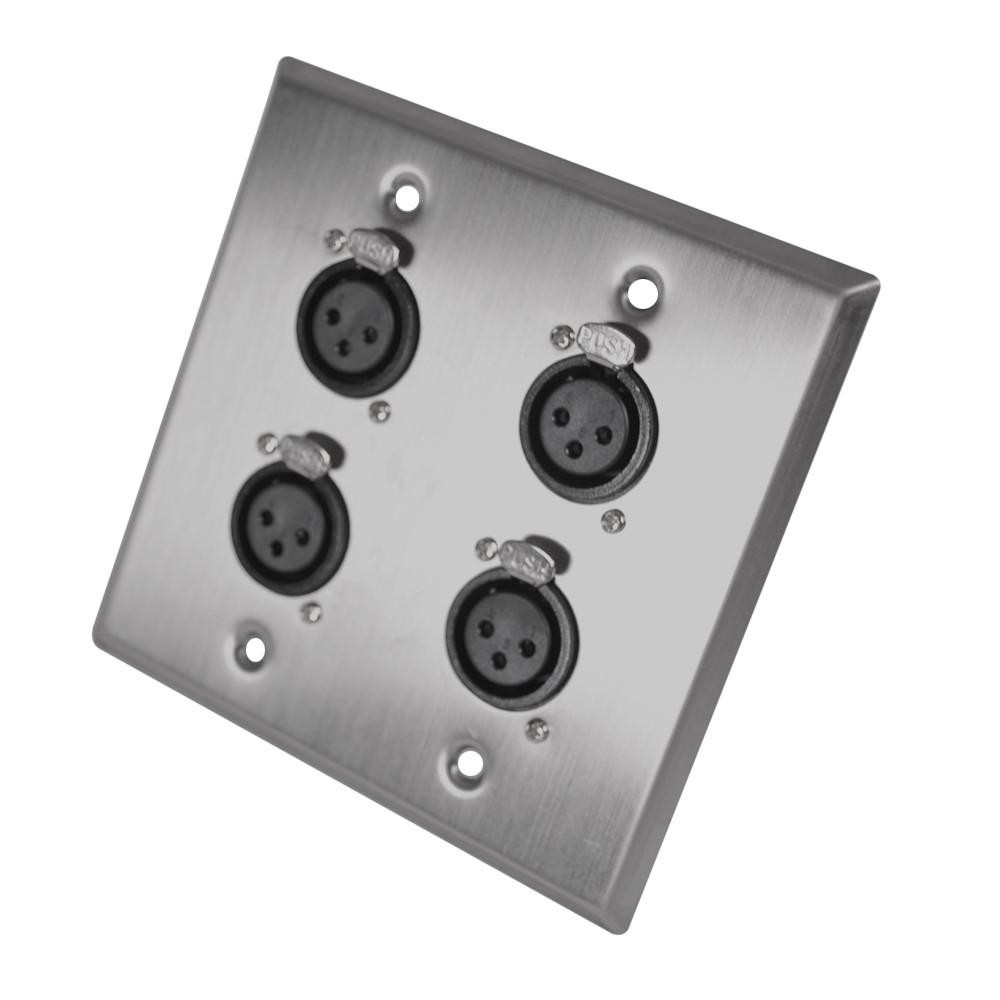 Stainless Steel 2 Gang Wall Plate with 4 XLR Female Connectors