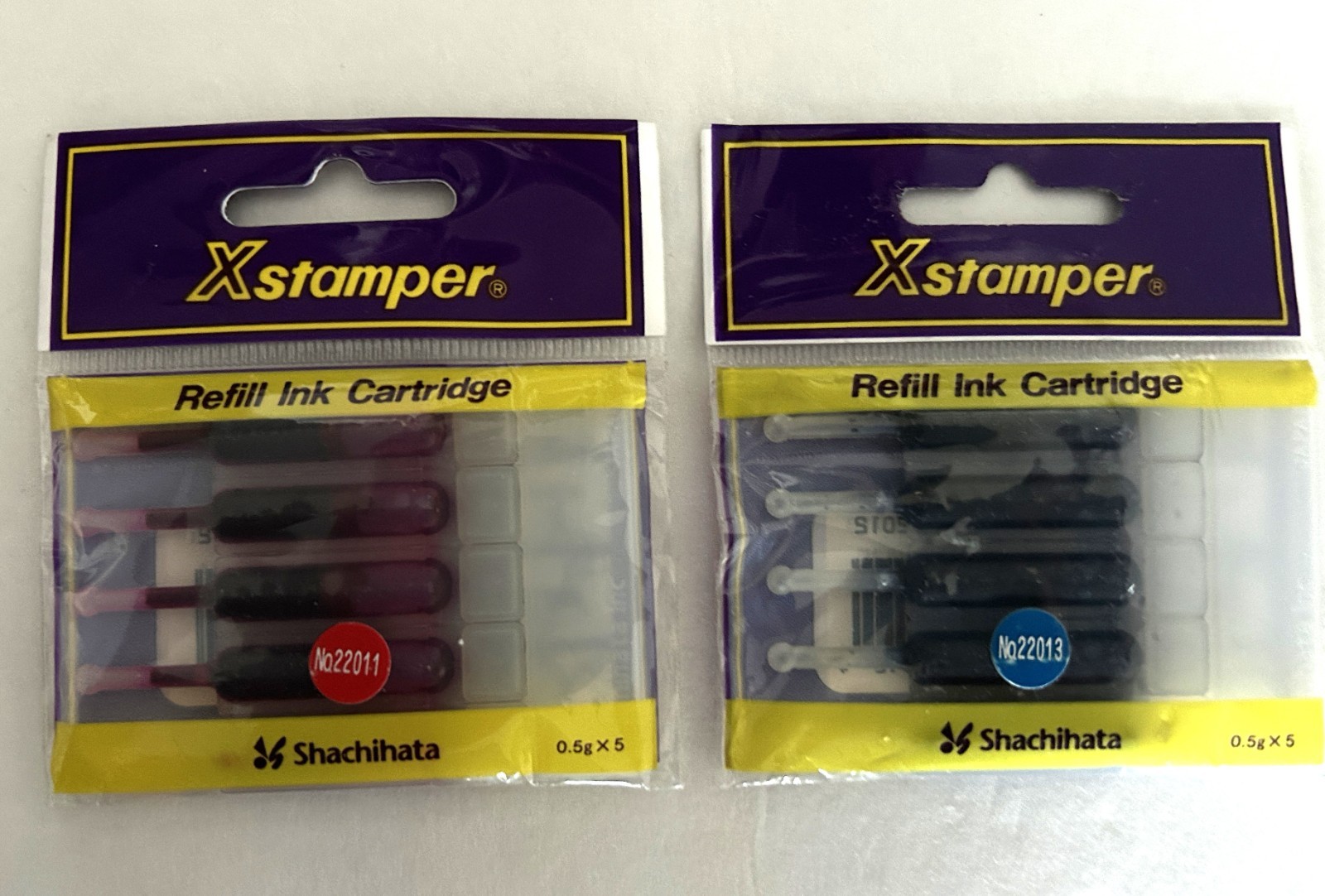 2 pks ( Red & Blue) Shachihata X Stamper Refills Cartridge 5 per Pack  0.5g NEW