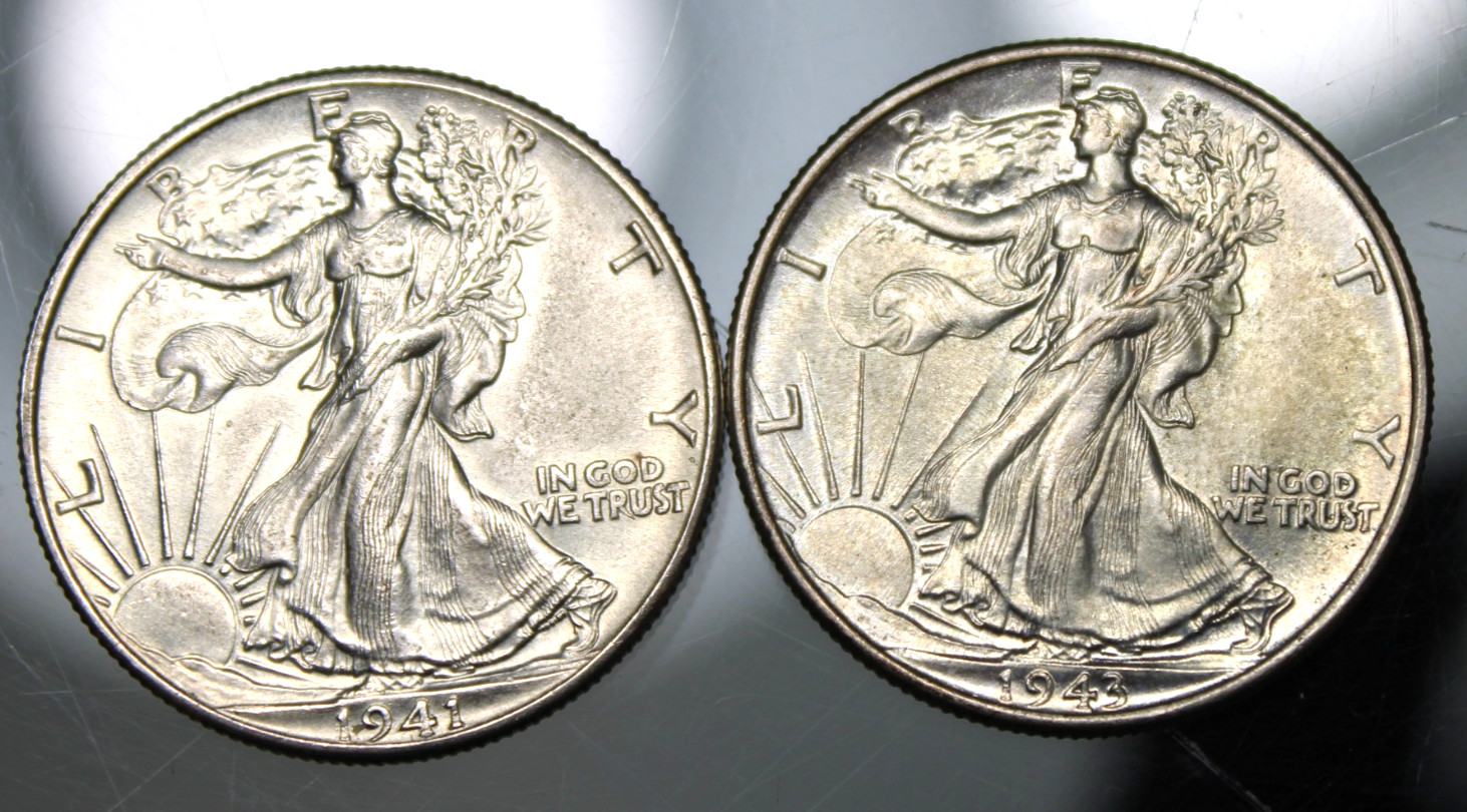 Pair of 1941 & 1943 Walking Liberty Halves - Unc !!