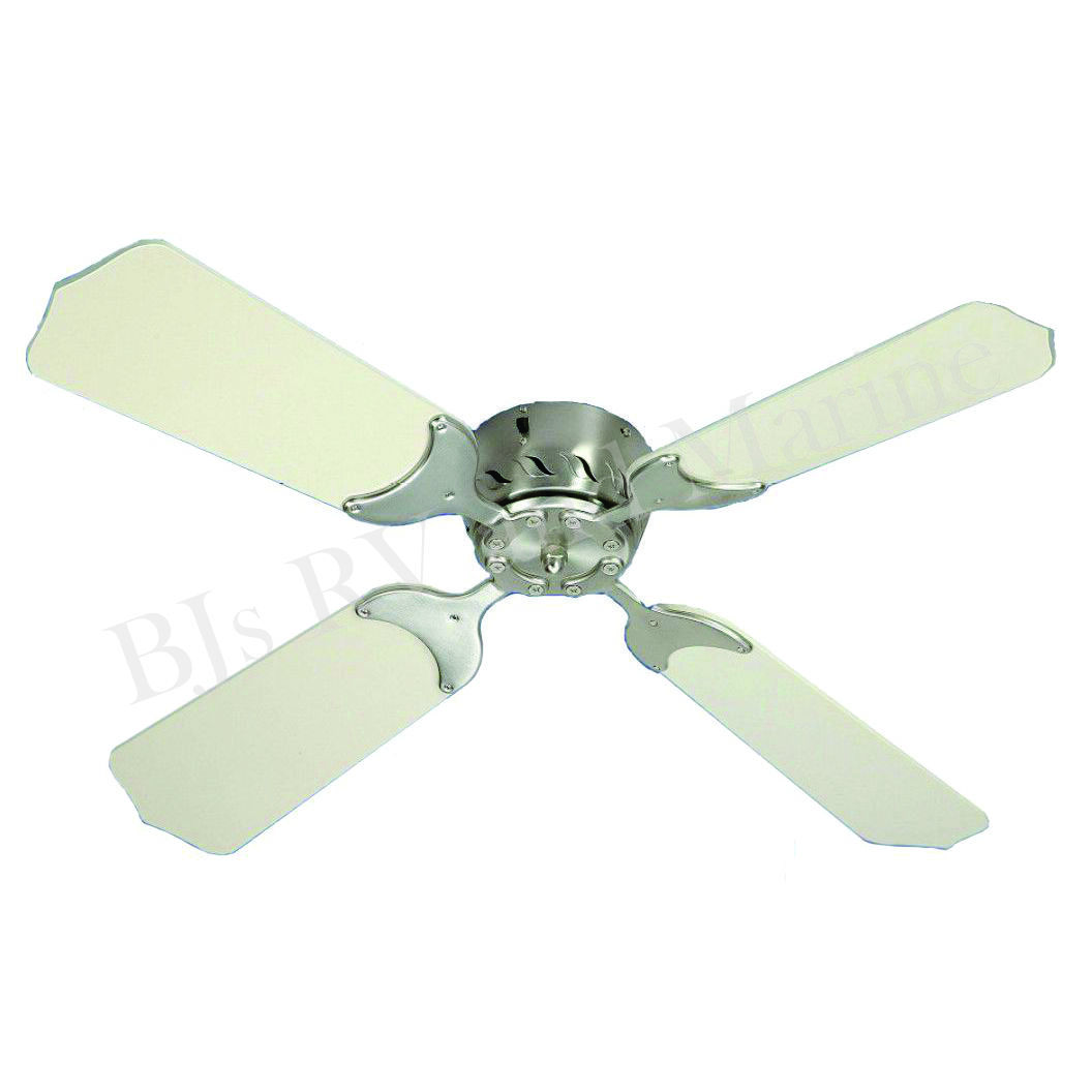 12V Electric Remote Ceiling Fan, RV, Motorhome Nickel / White 28” Diameter