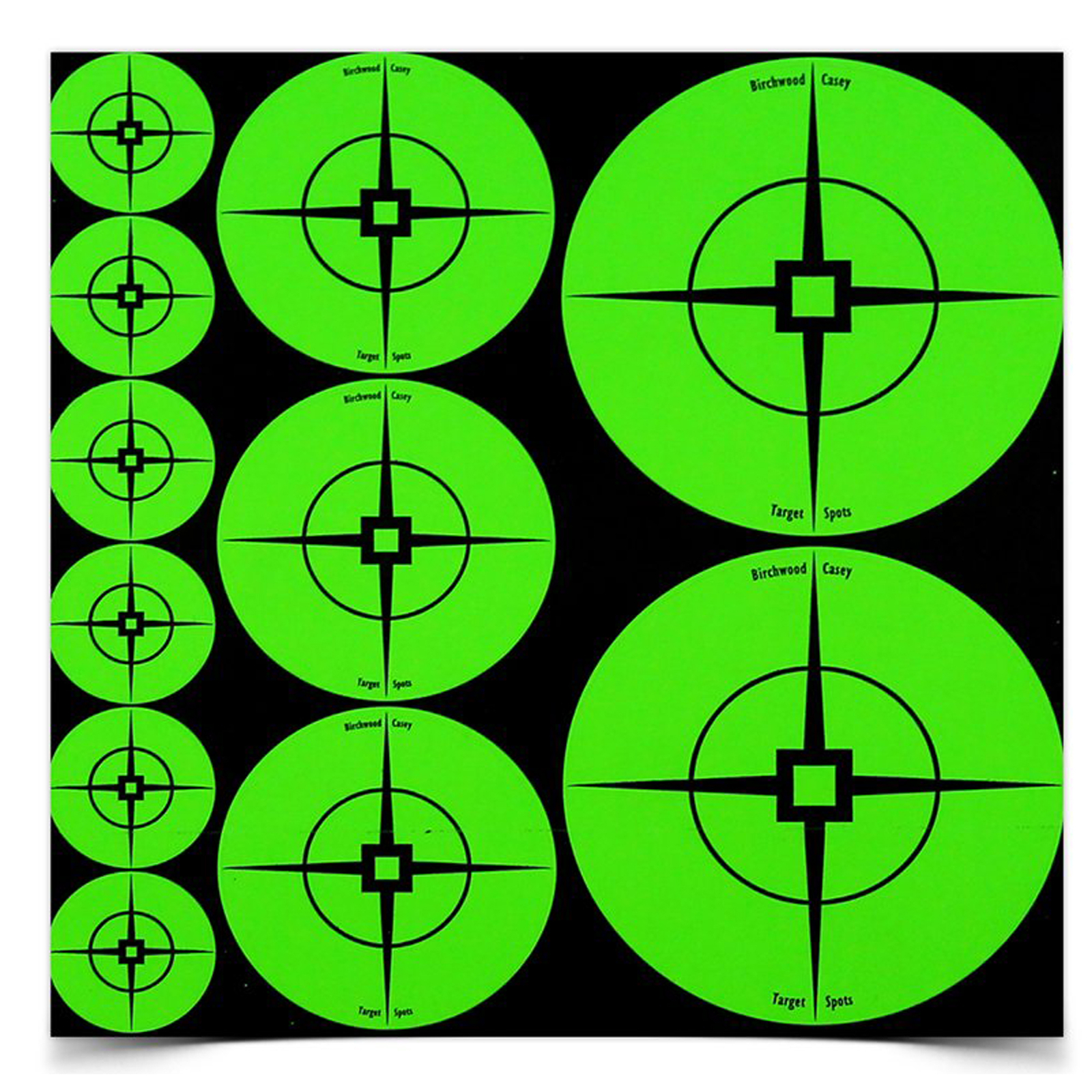 Birchwood Casey Target Spots Assortment Adhesive Fluorescent Green 1" 2" 3" 100P