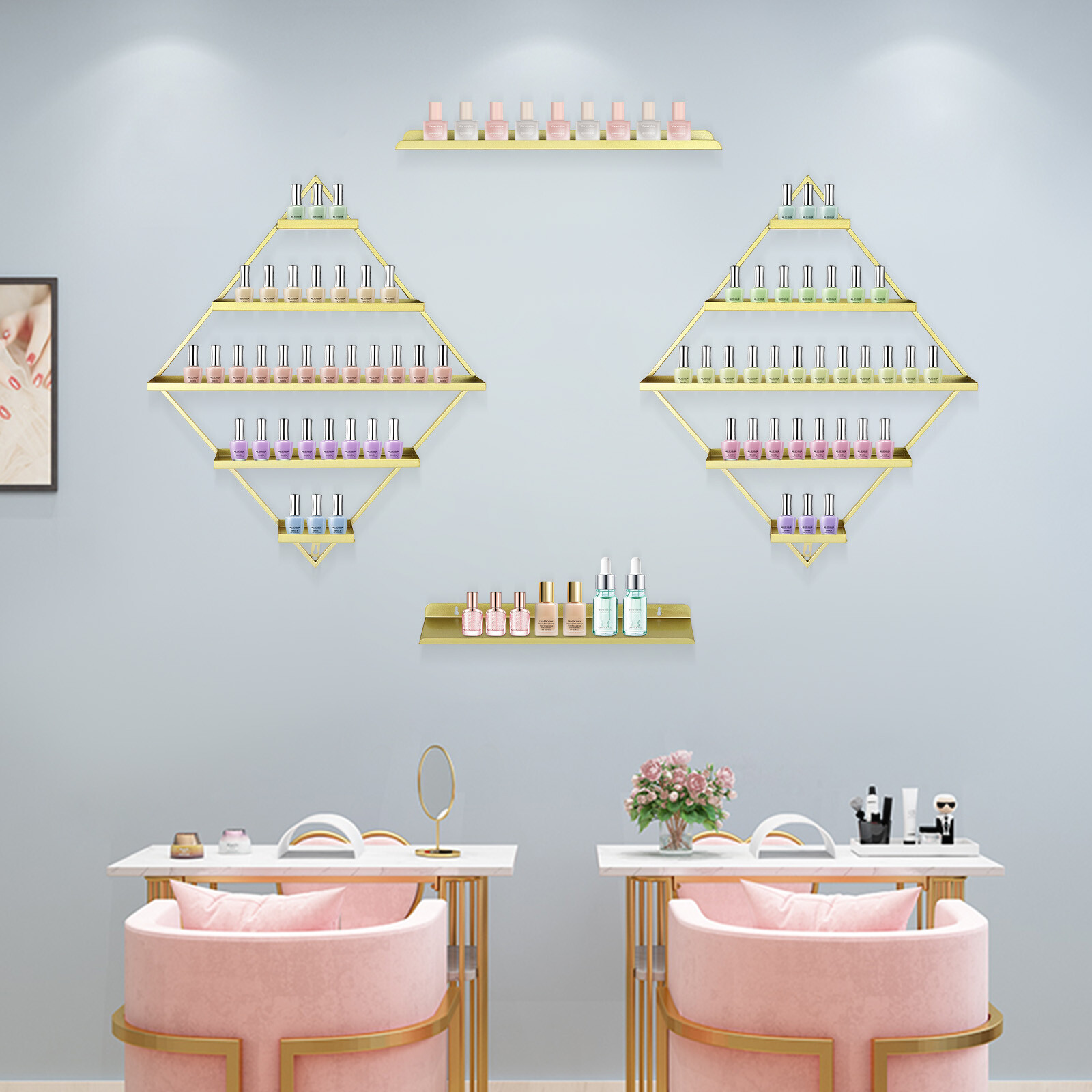 Rhombus?Nail?Polish?Racks, Wall-mounted Nail Polish Racks, 5-tier Display Racks