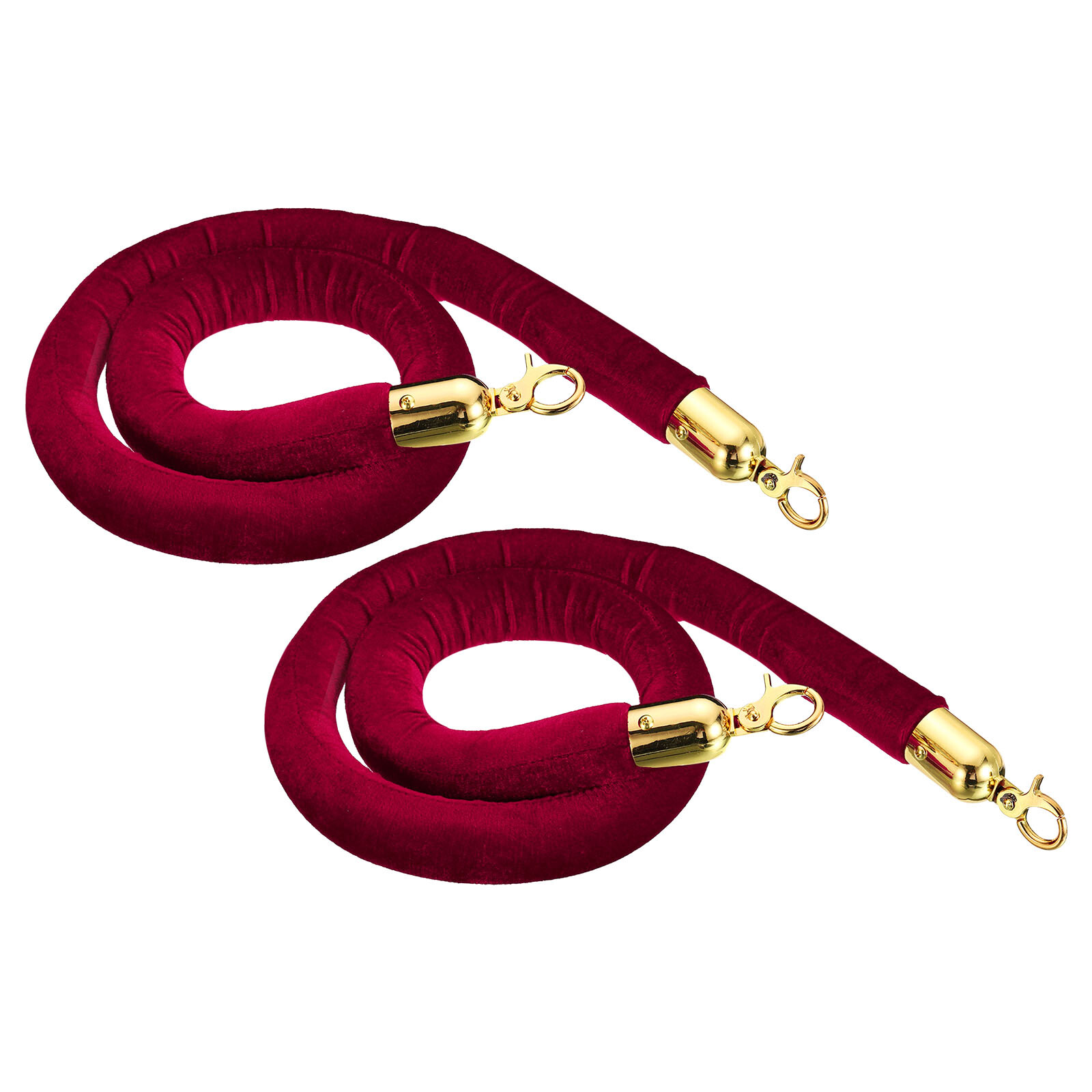 2 Pcs Dark Red Velvet Stanchion Rope Crowd Control Barrier Rope Golden 4 Ft