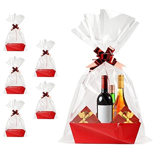 Basket For Gifts Empty, 5 Pack Sturdy Empty Gift Basket Kit With Handles Red