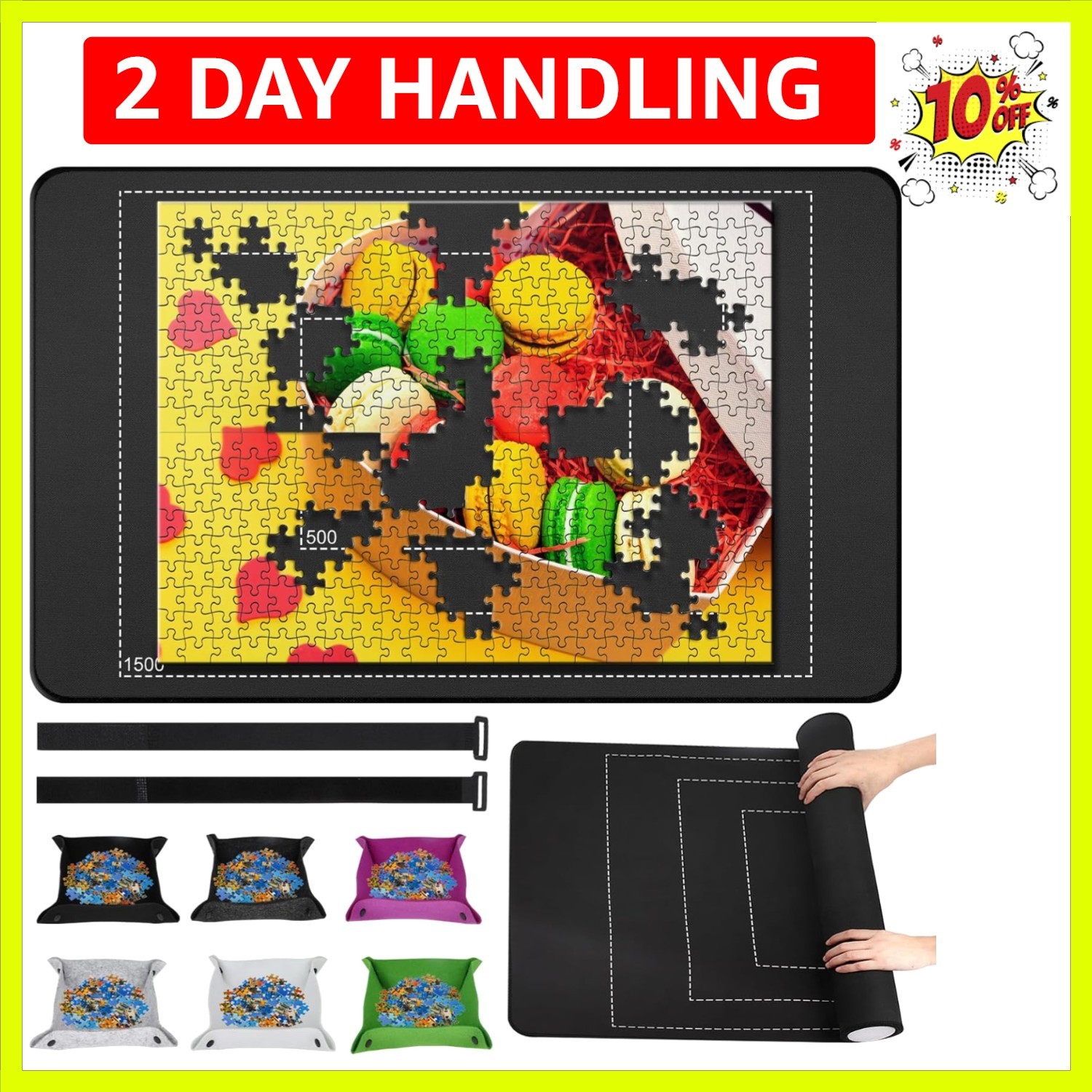 Rubber Jigsaw Puzzle Mat, Roll Up, Saver Pad 46” x 26” Portable Up to 1500 Pi...