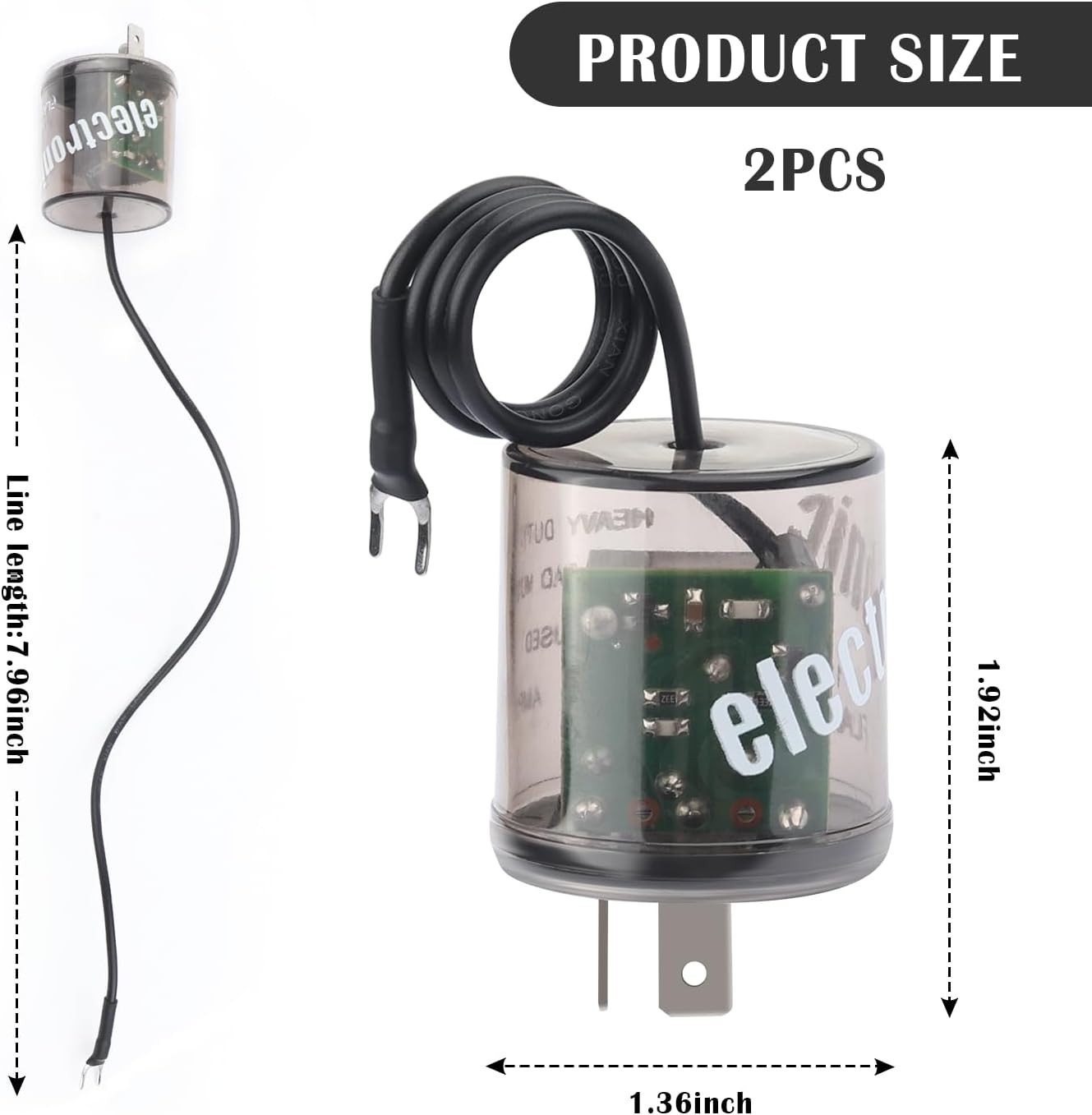 2Pin LED Flasher Relay with Ground Wire,12V Car for Fixing 2PCS