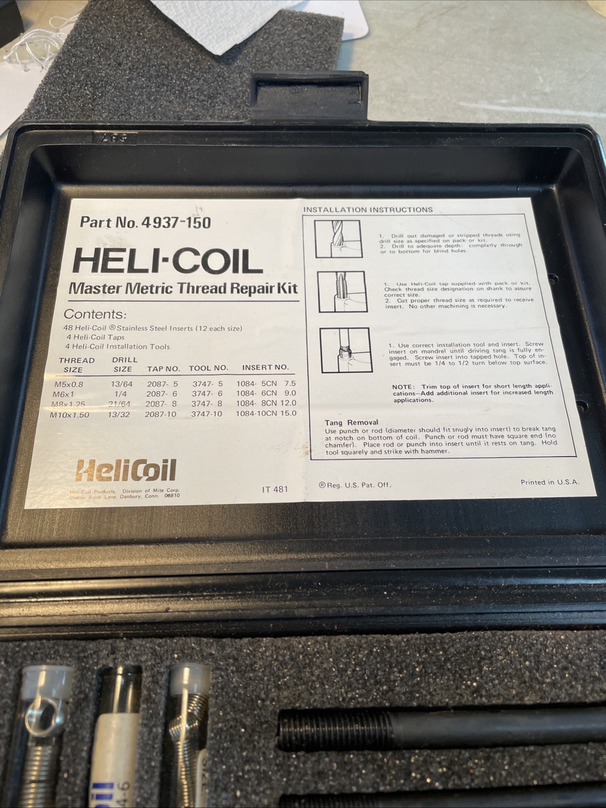 4937-150 Helicoil Metric Master Thread Repair Kit Used See Pictures