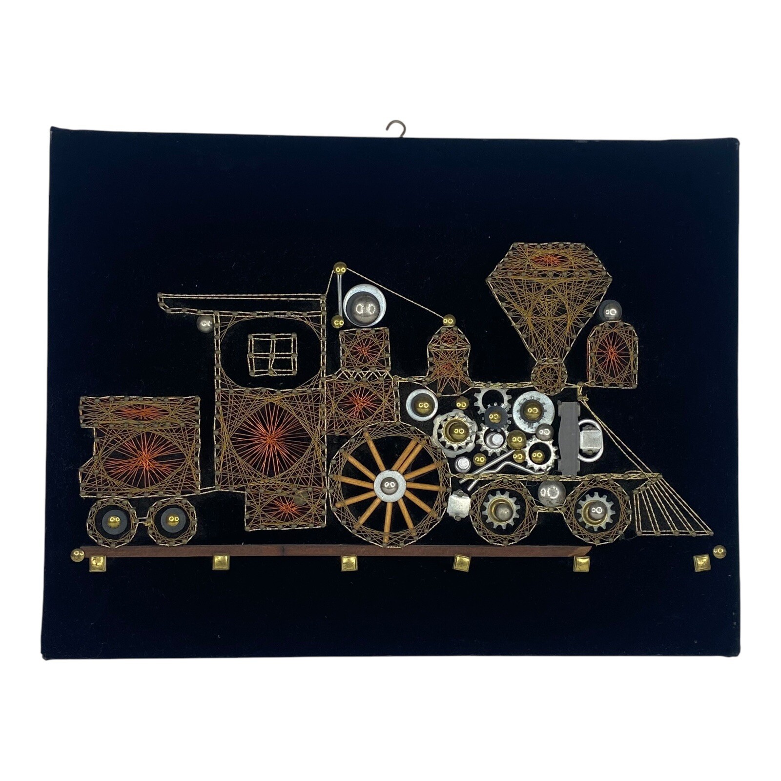 Vintage Wire Art On Black Velvet Train 16in x 12in
