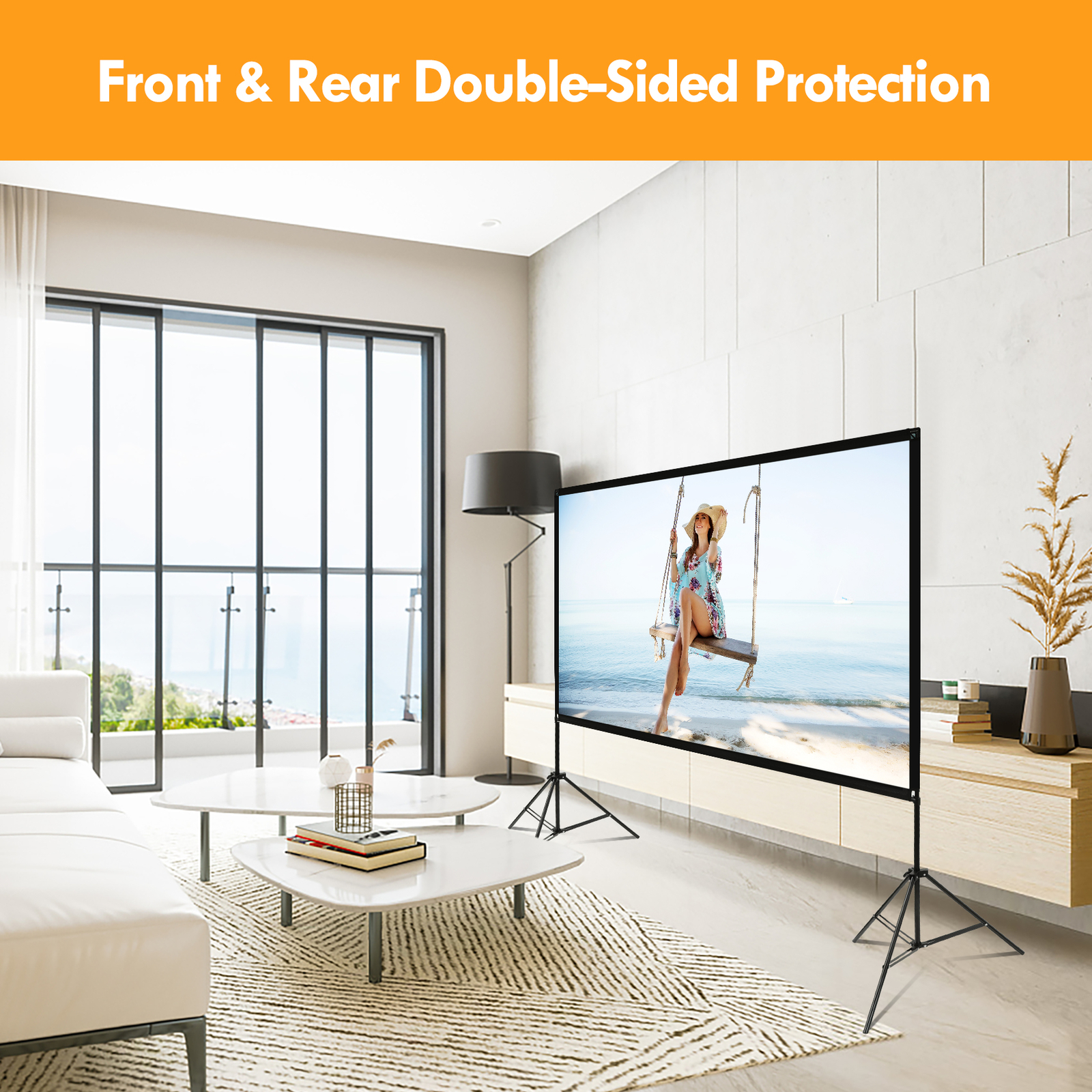 Outdoor Projector Screen with Stand 120 inch Foldable Projector Screen