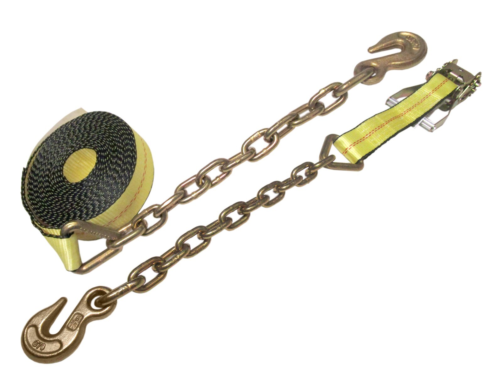 2" x 27' Ratchet Tie Down Strap w/ 5/16" G70 Chain Grab Hooks WLL 3,335 lbs HD