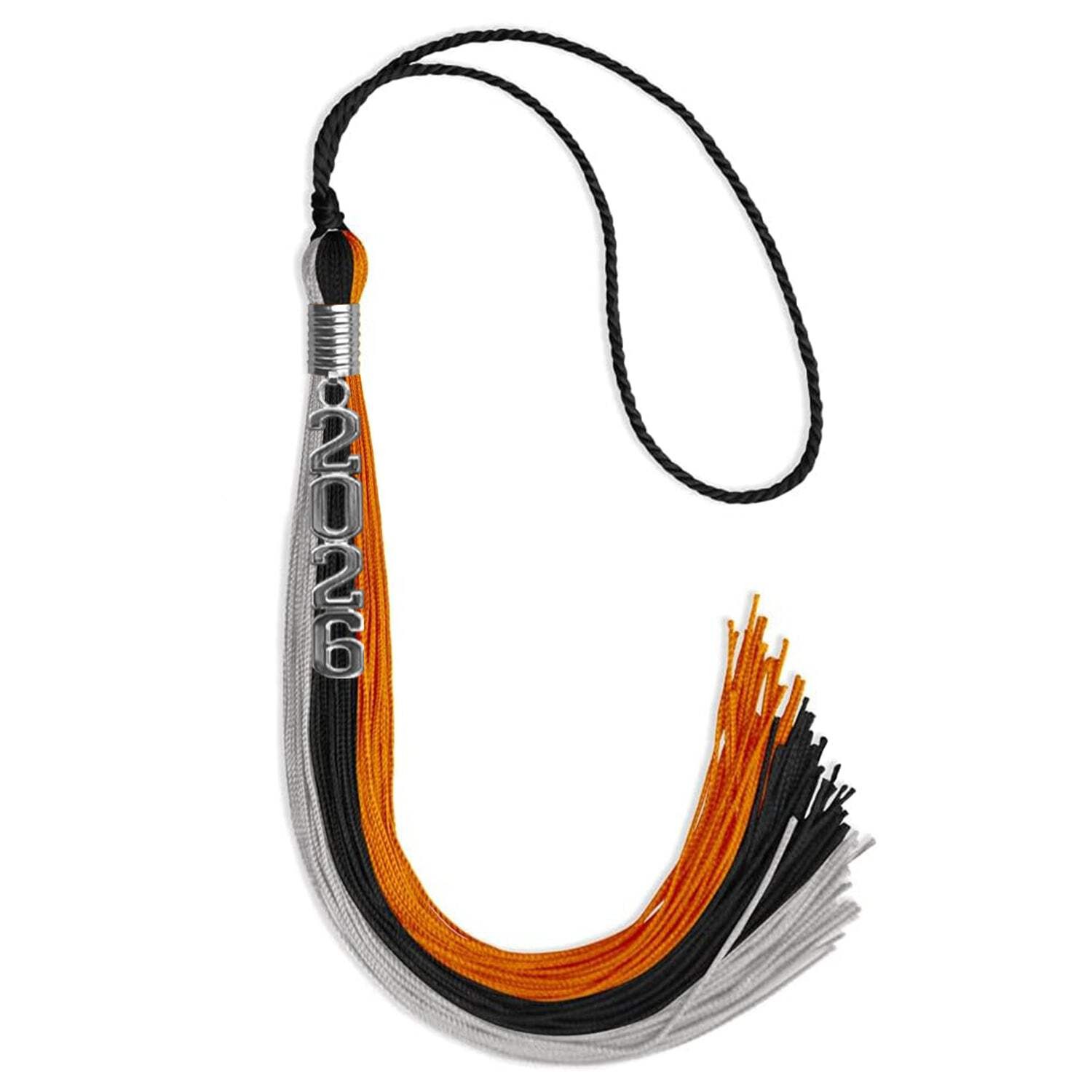Endea Graduation Black/Orange/Grey Tassel With Silver Stacked Date Drop