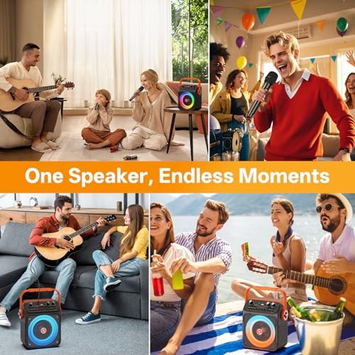 Karaoke Machine, Portable Bluetooth Karaoke Speaker with 2 Wireless Black