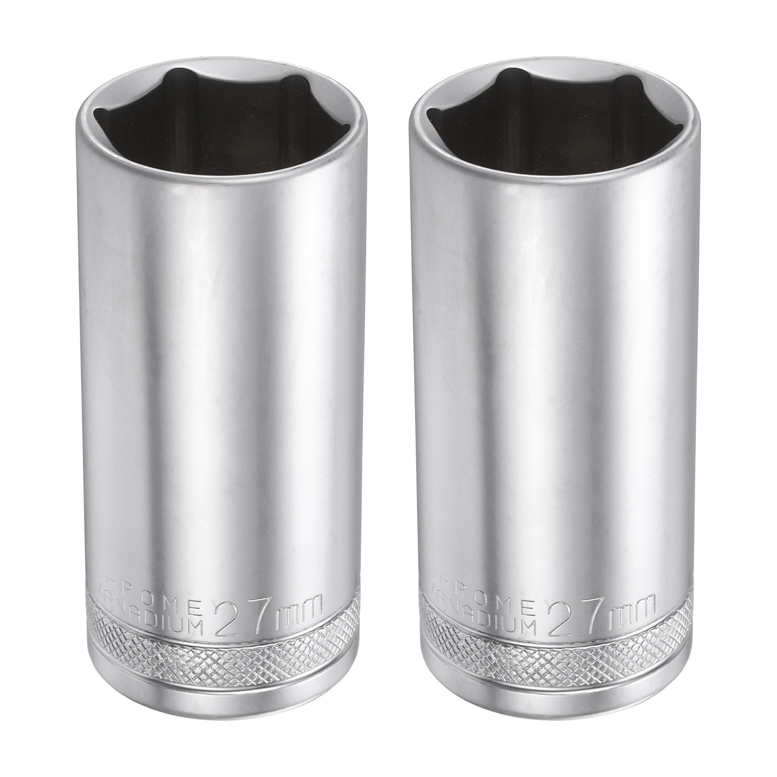 2pcs 6 Points Deep Socket 1/2" Drive 27mm Nickel Plating Hex Socket 3.1" Long