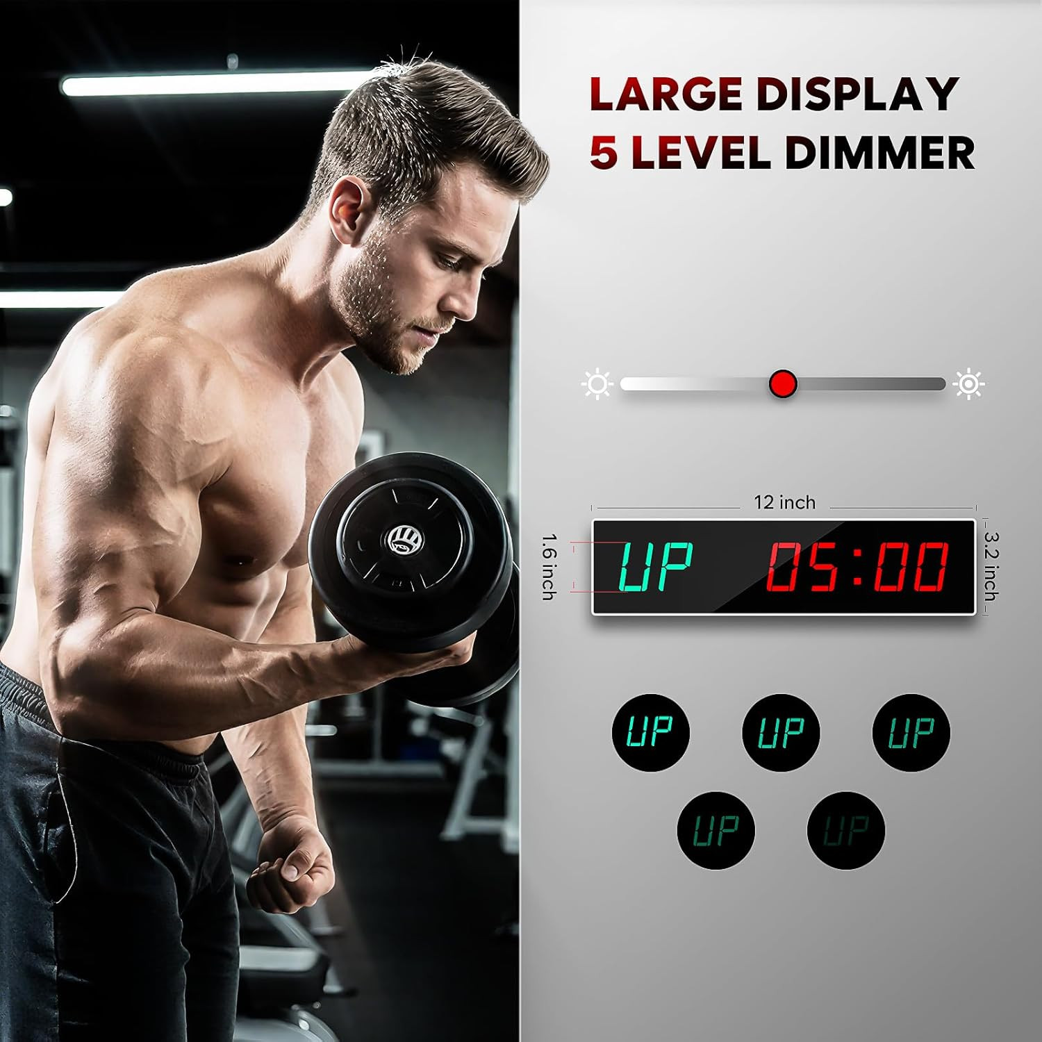 Dienmern Large Digital Gym Timer – Remote Control Gym Clock Wall with 9 Custom M