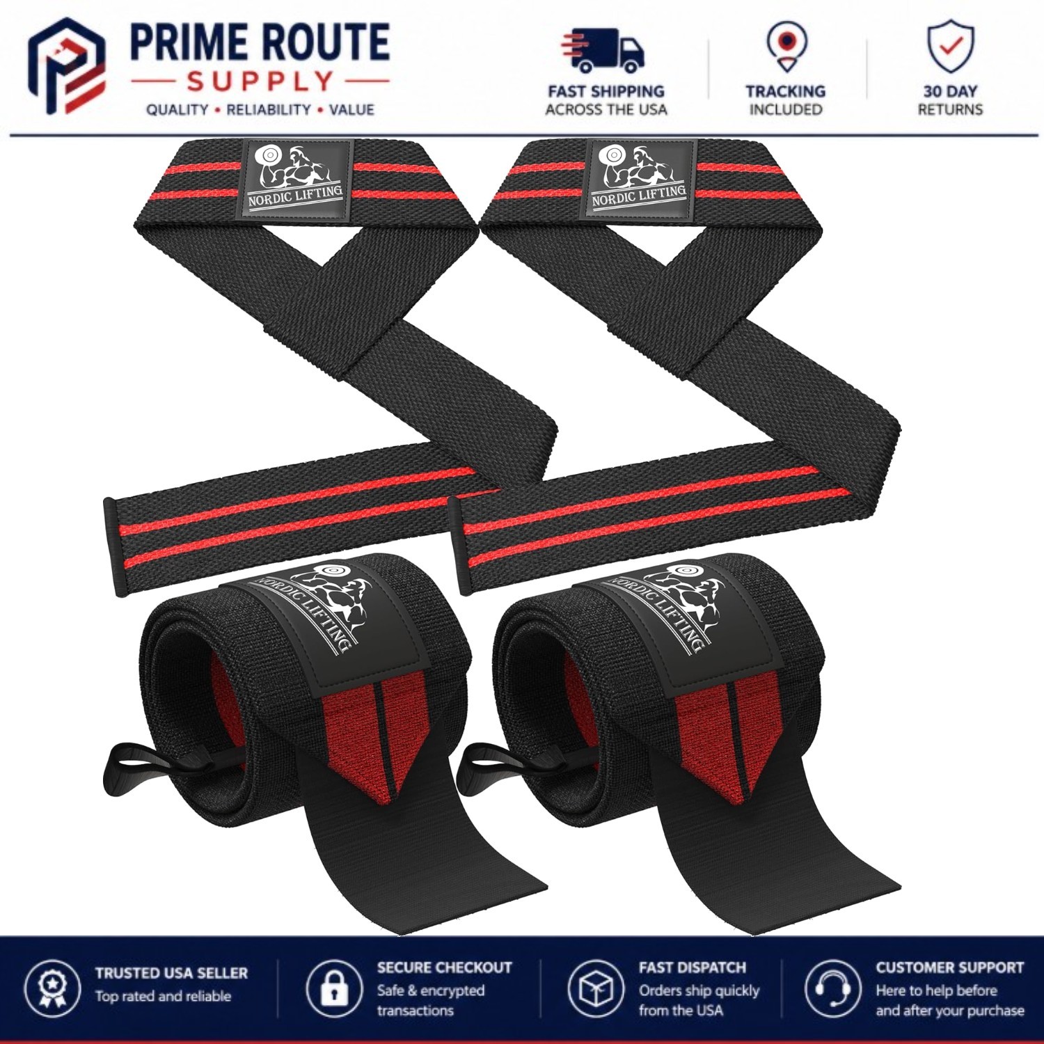 Wrist Wraps & Lifting Straps Bundle - Ultimate Support in Black/Red