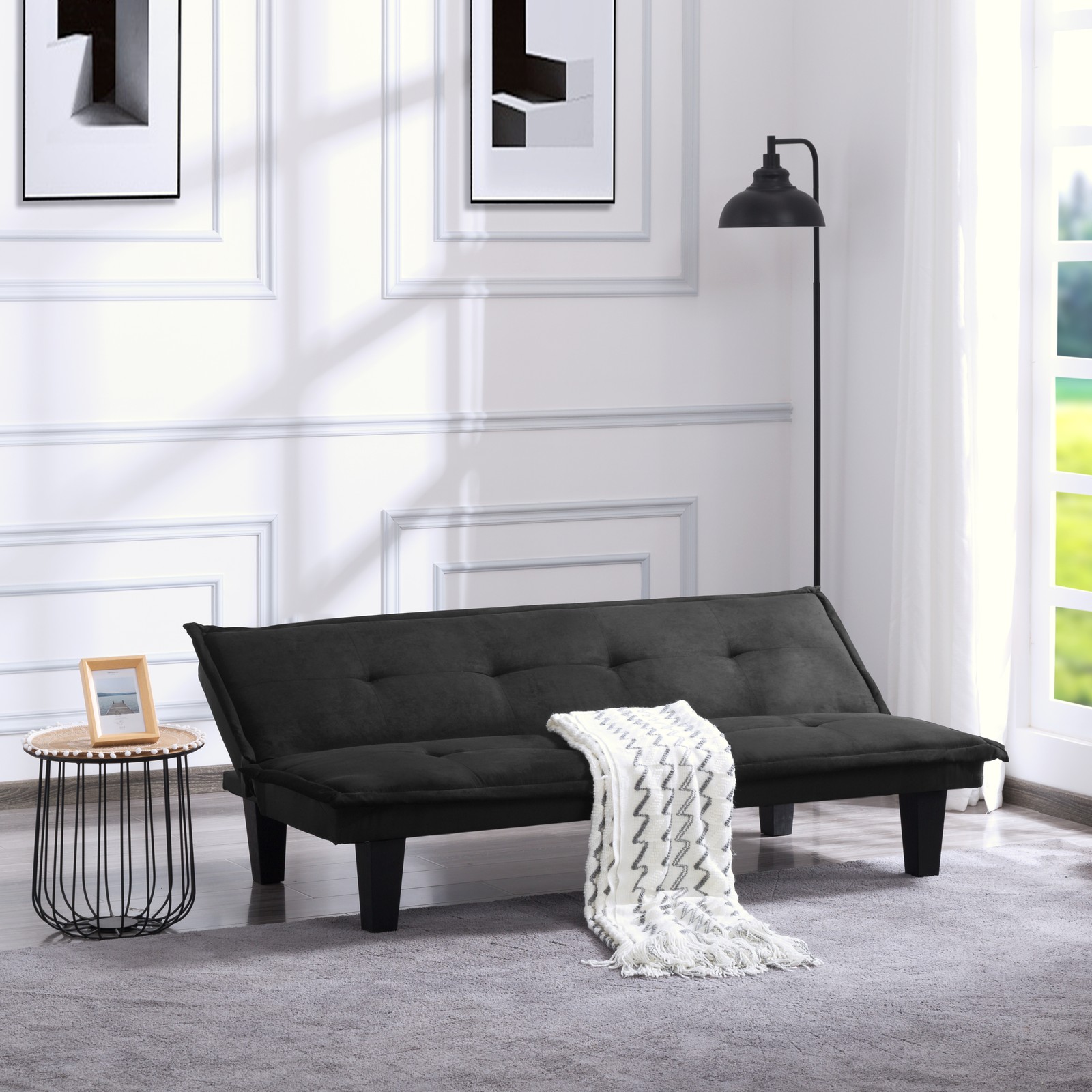 63.8" Faux Suede Futon Sofa Bed 3-Position Adjustable Twin Sleeper Convertible