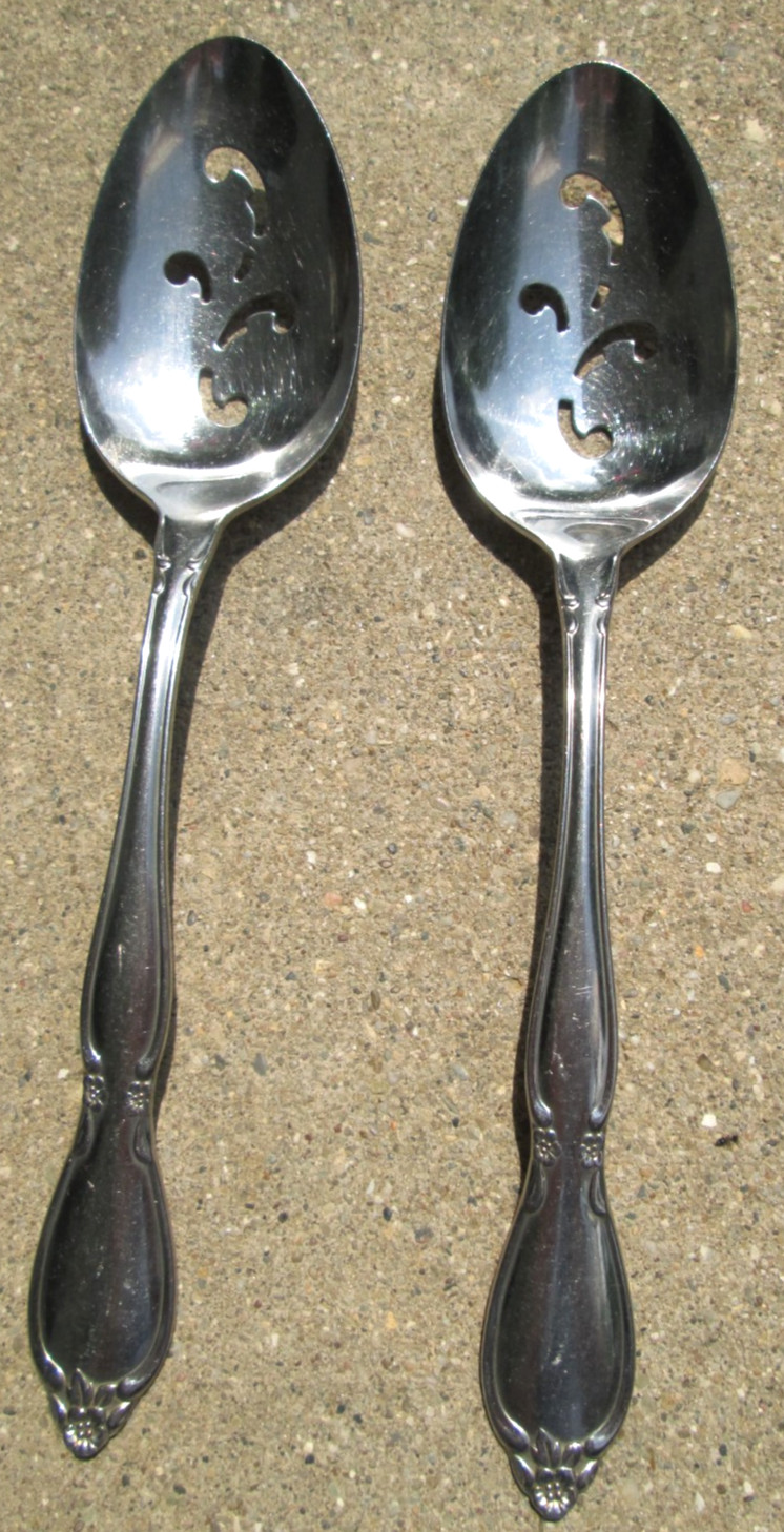 Lot of 2 Oneida Community Stainless Chateau Pattern Pierced Serving Spoons