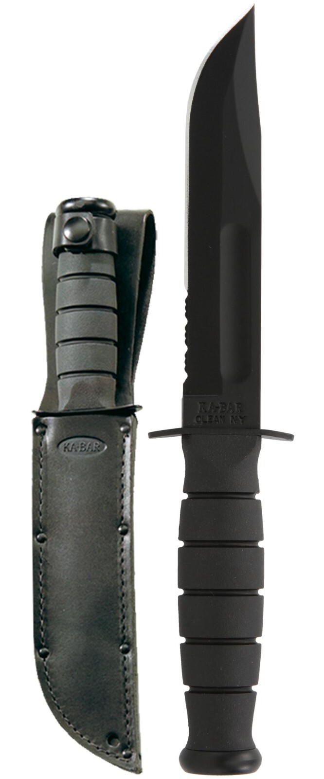 Ka-Bar Short Serrated 1095 High Carbon Steel Fixed Knife w/ Leather Sheath 1257