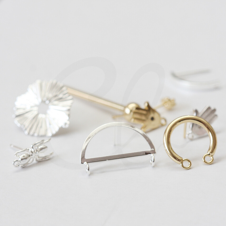 One Pair Premium Plated Brass Earring Post with Sterling Silver Pin (4529C)
