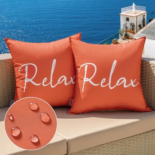 Outdoor Waterproof Throw Pillow Covers Set of 16" x 16" (Pack of 2) Coral Red