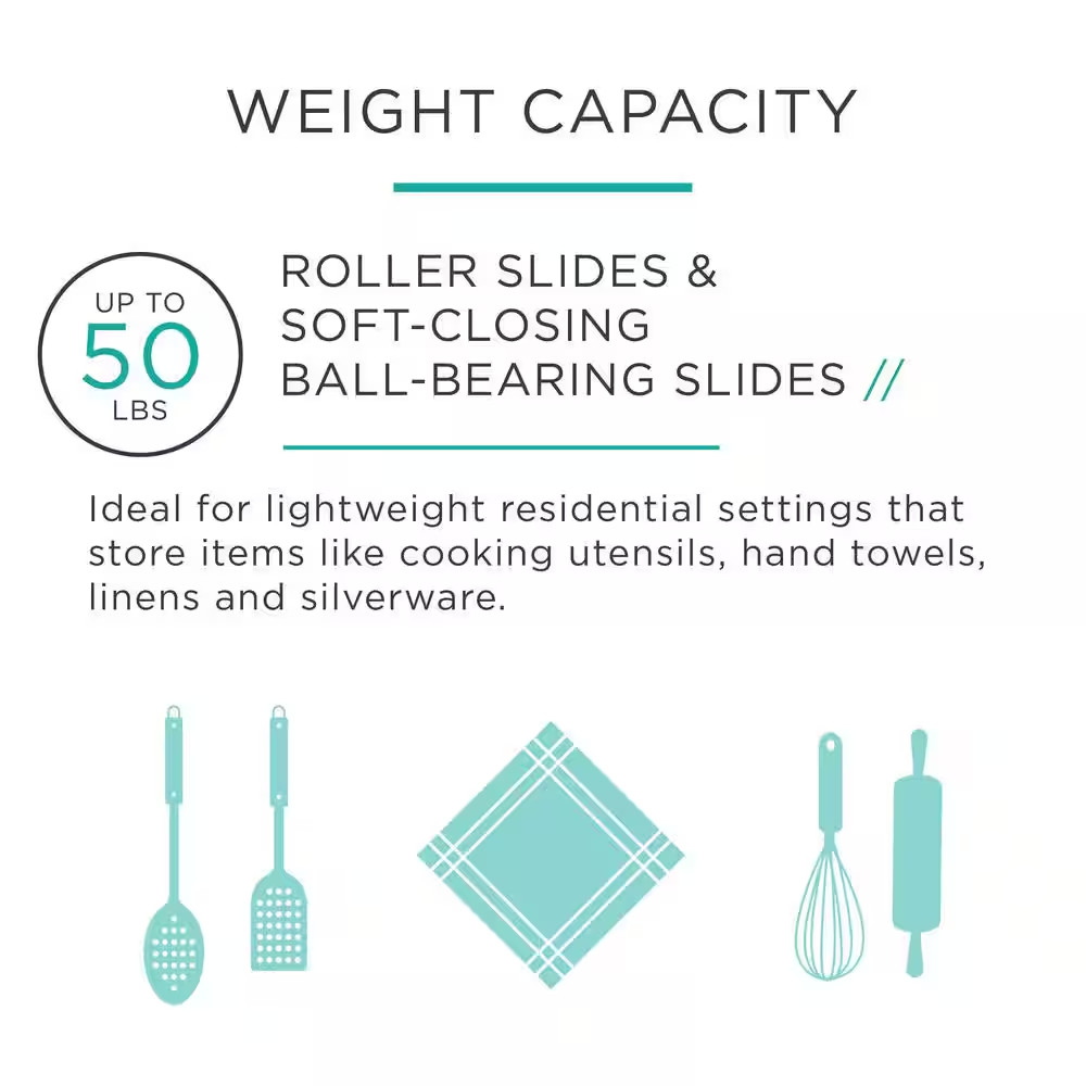 1 Pair 18 In. Self-Closing Bottom Mount Drawer Slide Set 1-Pair (2 Pieces)