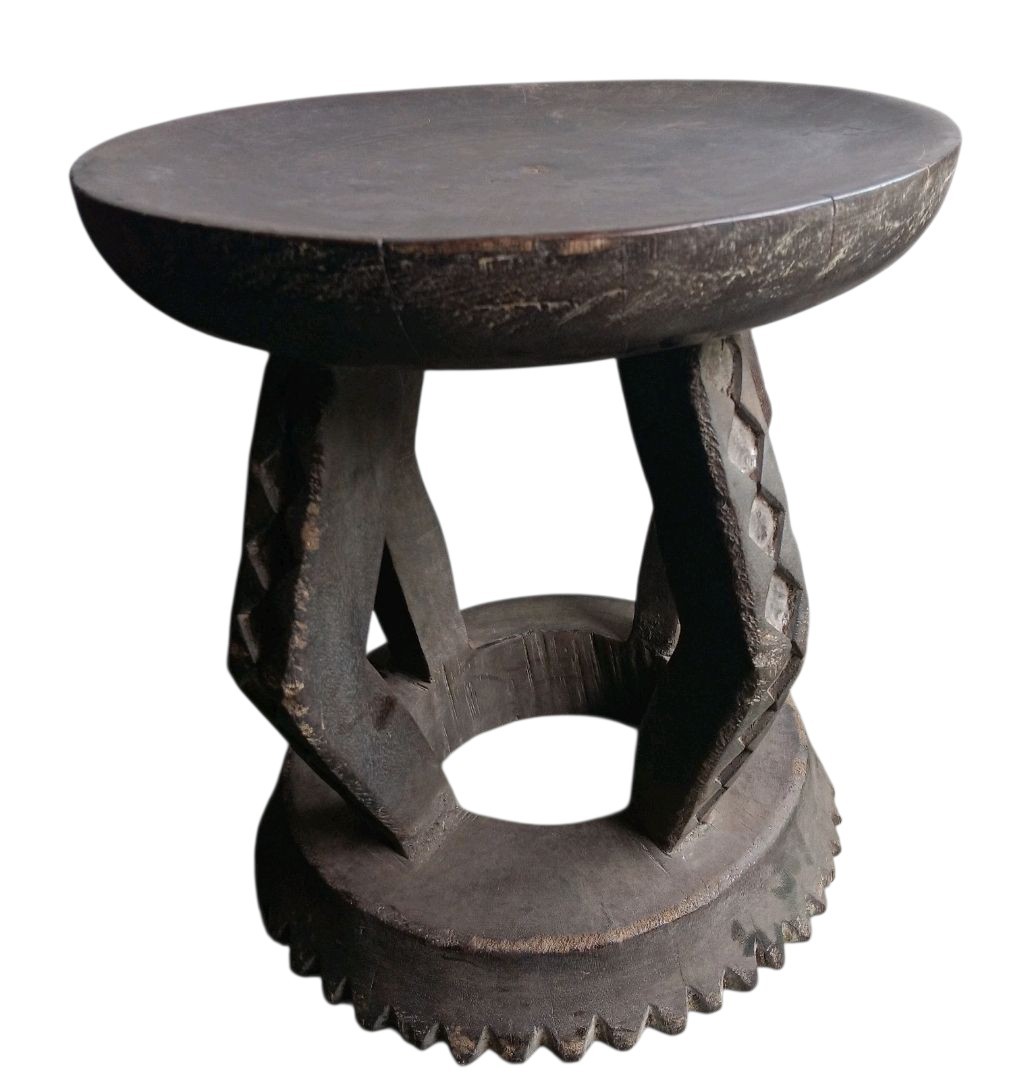 Antique African Tikar  Wooden Stool Vintage Art Collectible 17"×19"×17"