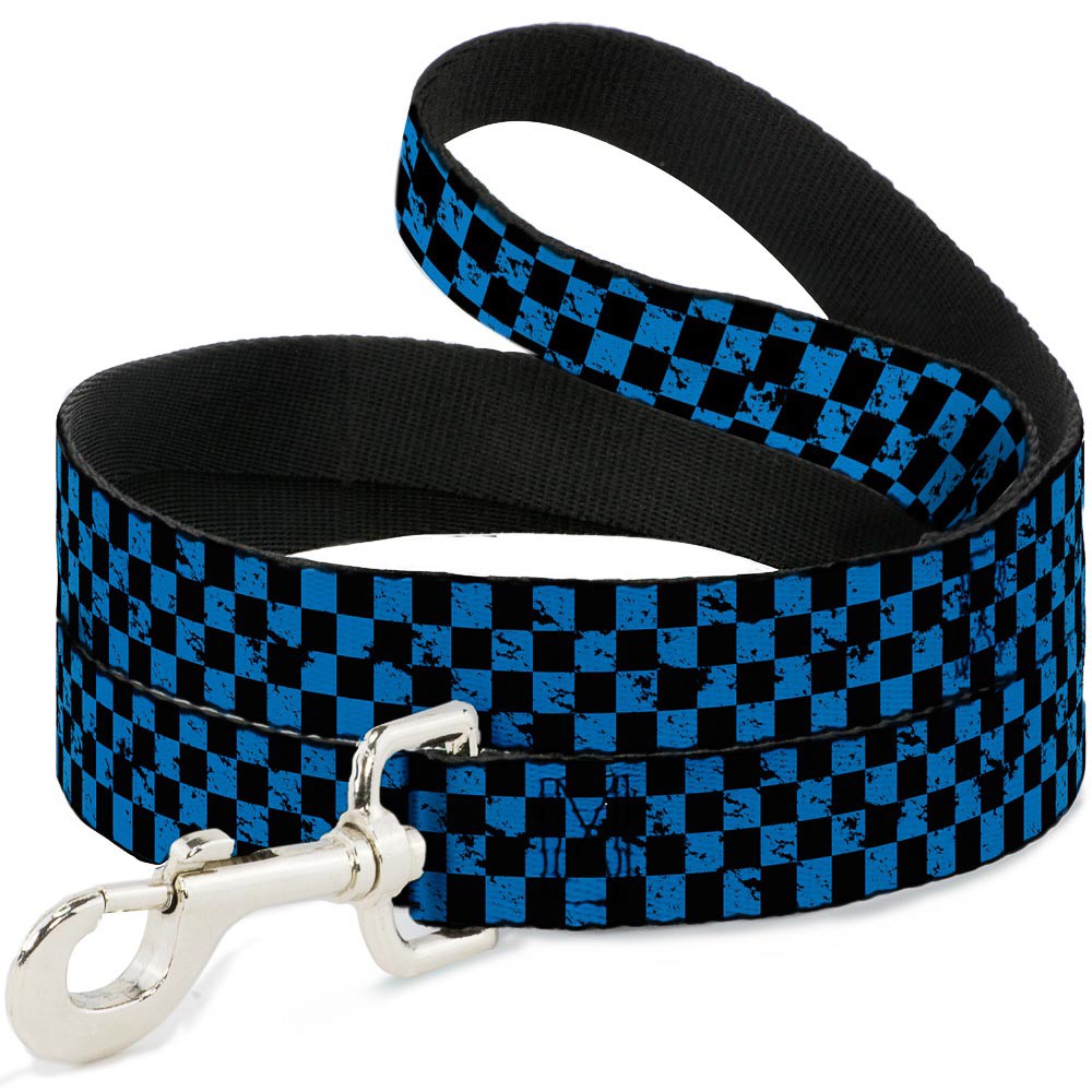 Dog Leash Checker Weathered Black/Turquoise NARROW 0.5"