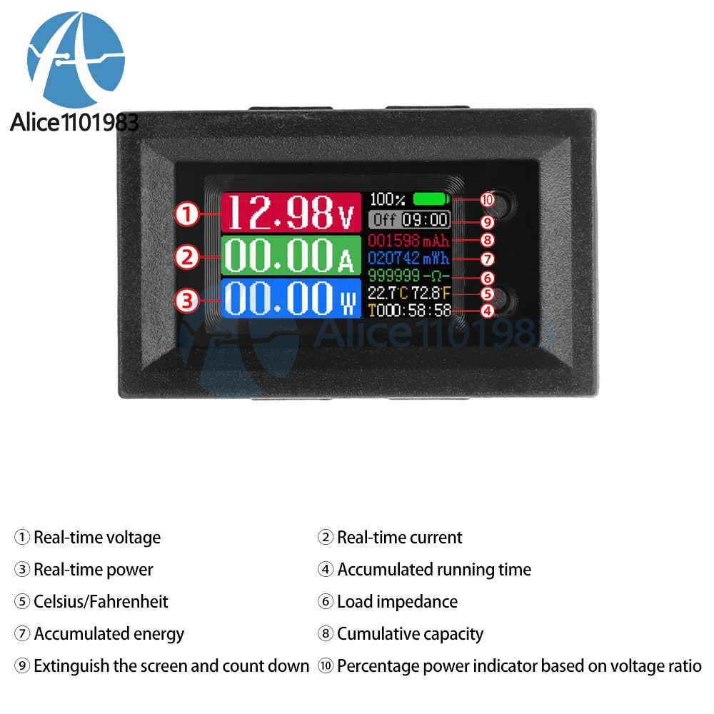 9in1 Multimeter DC4-30V Power Tester Voltage Current Capacity Meter 10A 50A 100A