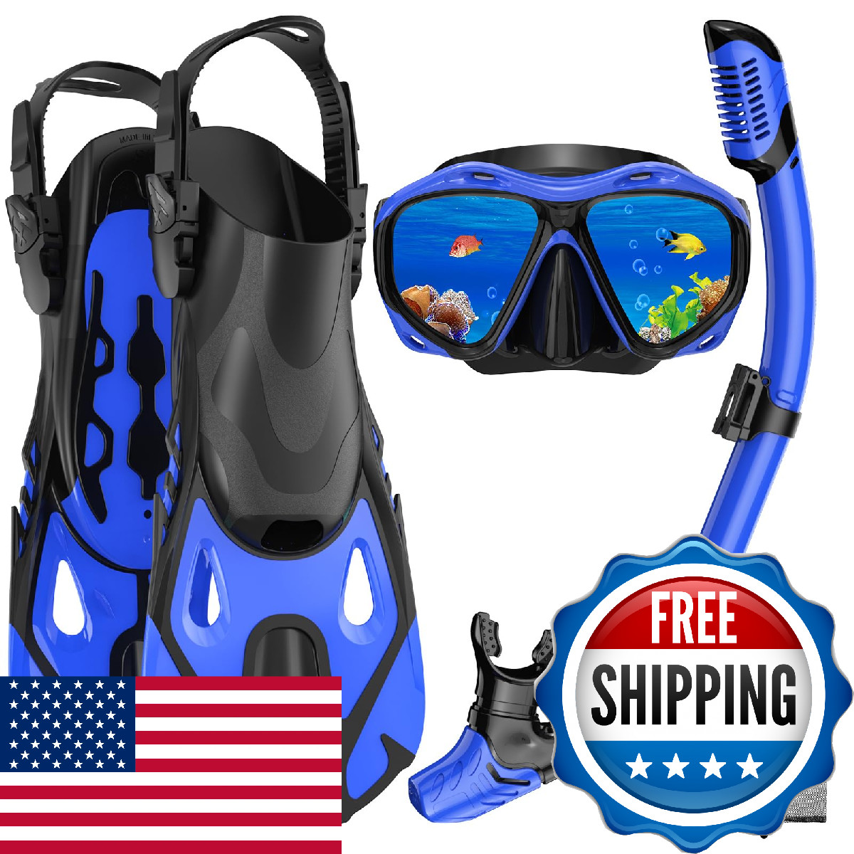 Snorkeling Gear for Adults Mask Fin Snorkel Set Dry Top Panoramic View Anti-Leak