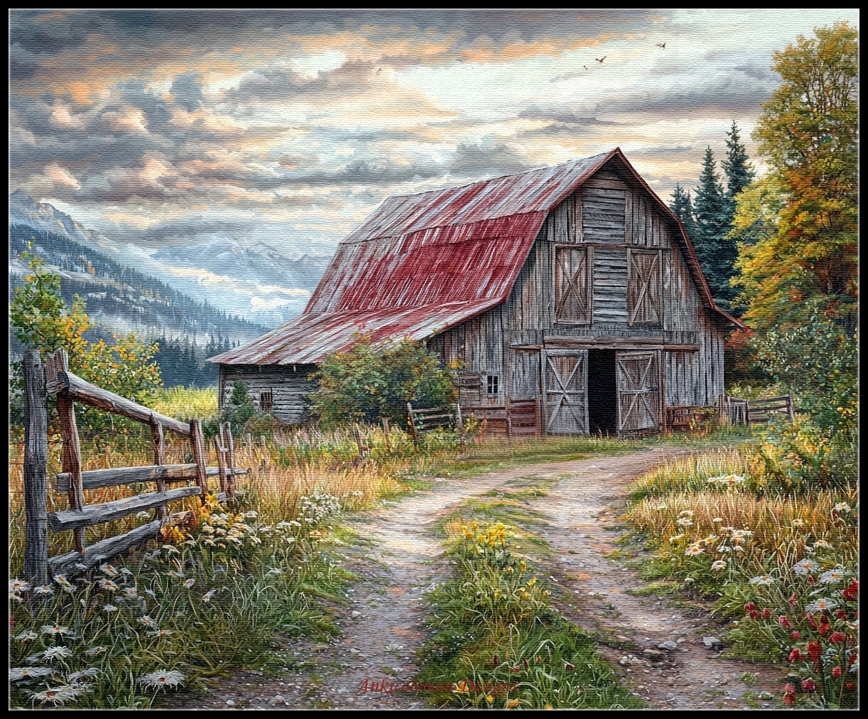 An Old Gray Barn - Counted Cross Stitch Patterns - Color & BW Symbols
