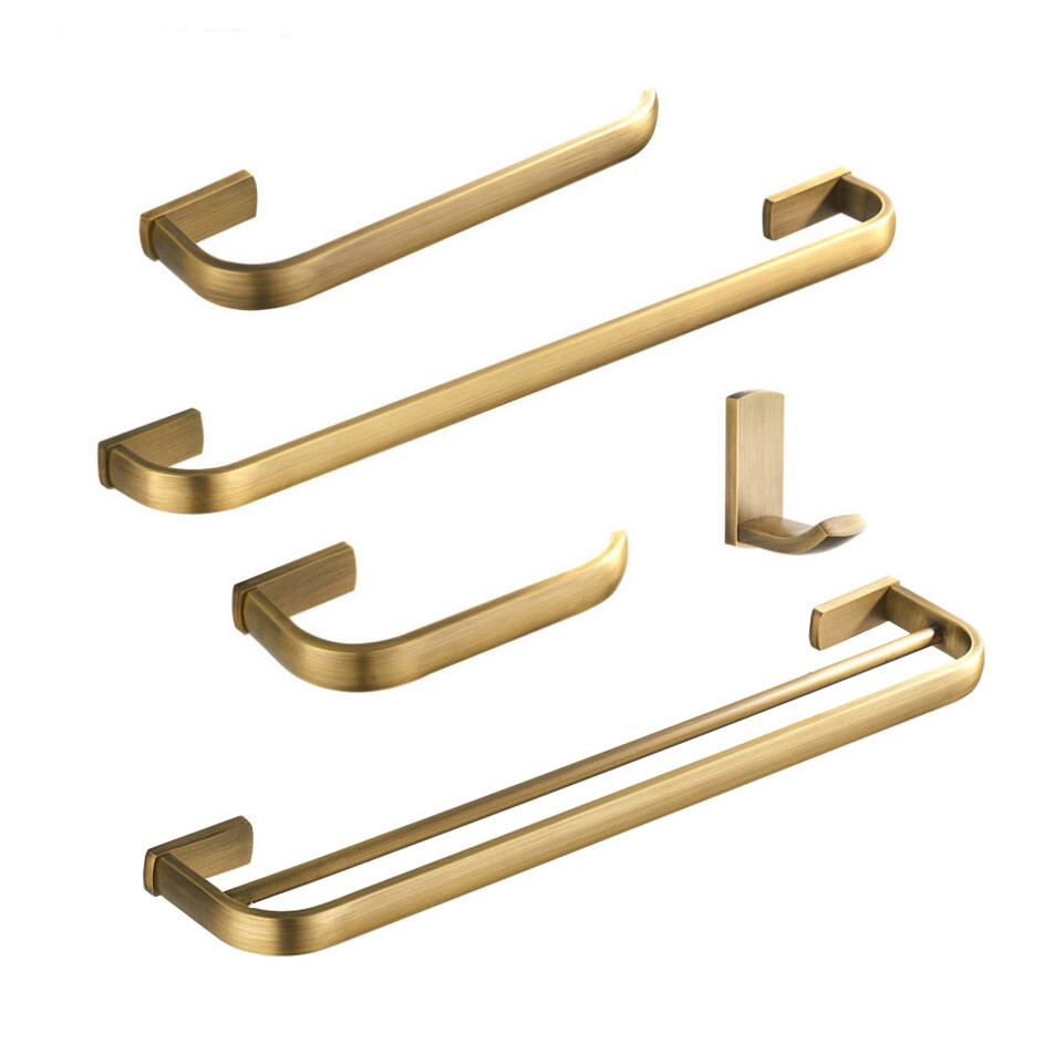 Antique Brass Bathroom Holder Towel Rail Rack Bar Hook Wall Mounted Set