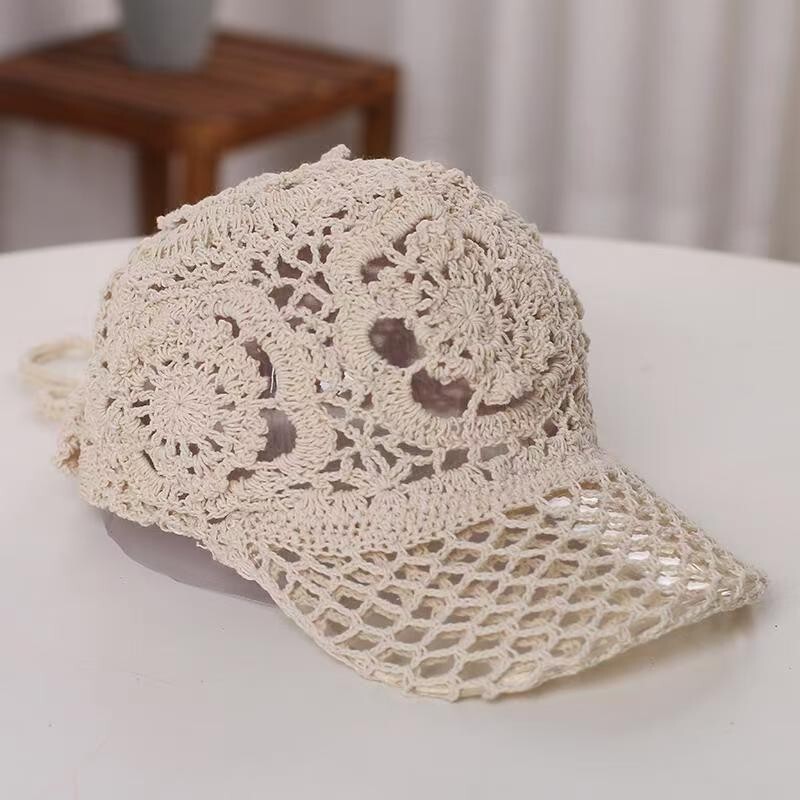 Summer Women Hollow Crochet Knitted Hat Baseball Cap Girls Peaked cap