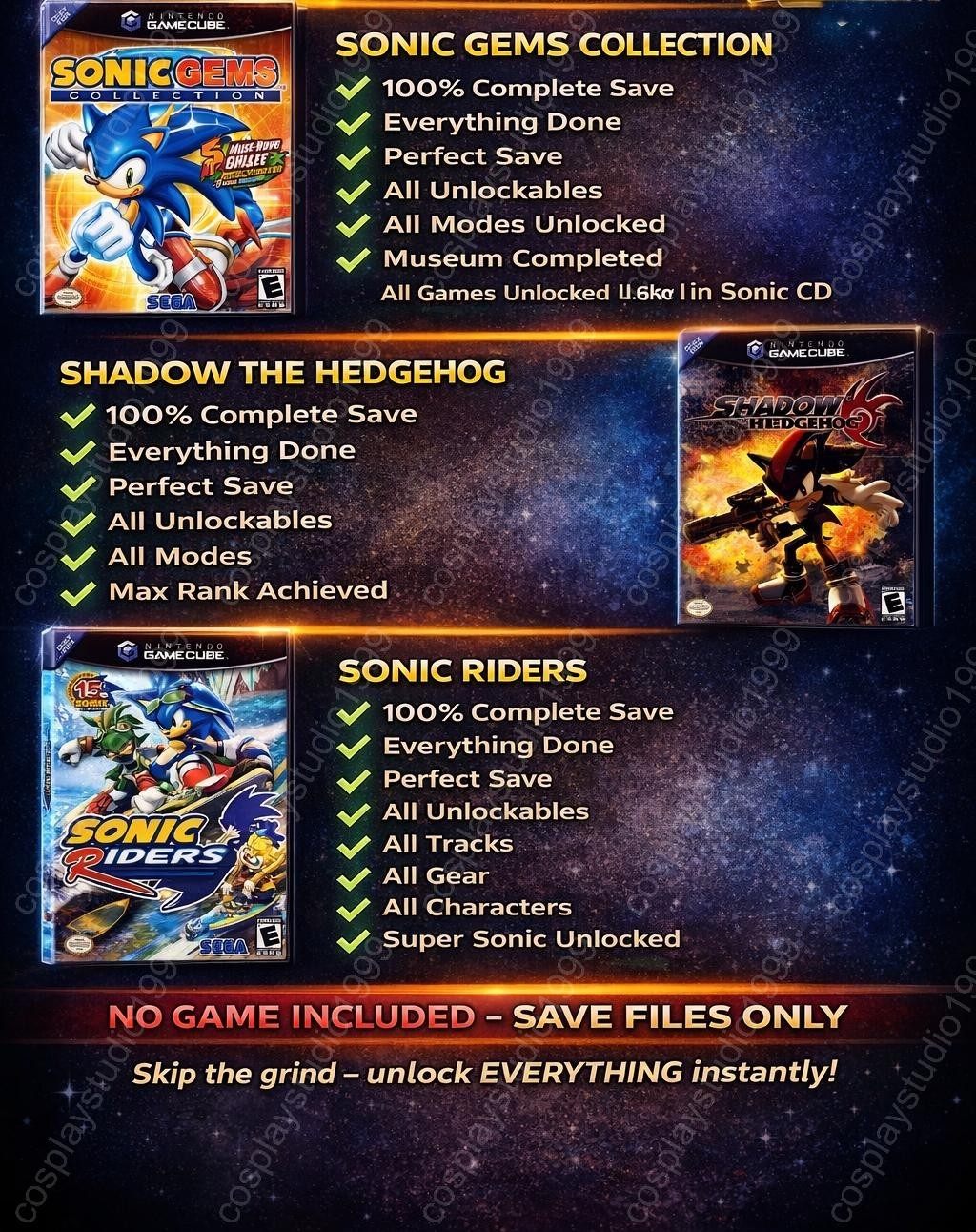 Sonic GameCube Save Files 100% Completed All Unlocks Sonic Mega SA2 Heroes DX