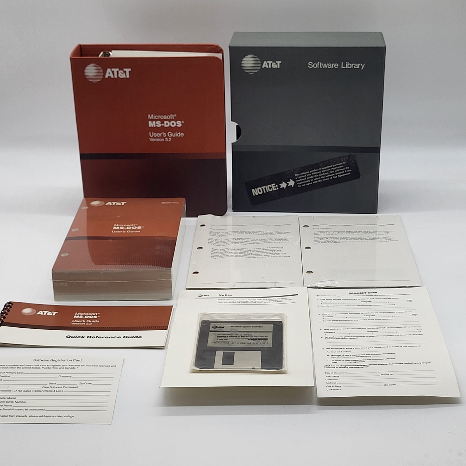 AT&T Microsoft MS-DOS v3.2 Factory Sealed 2-Disk Set User Guide 6300