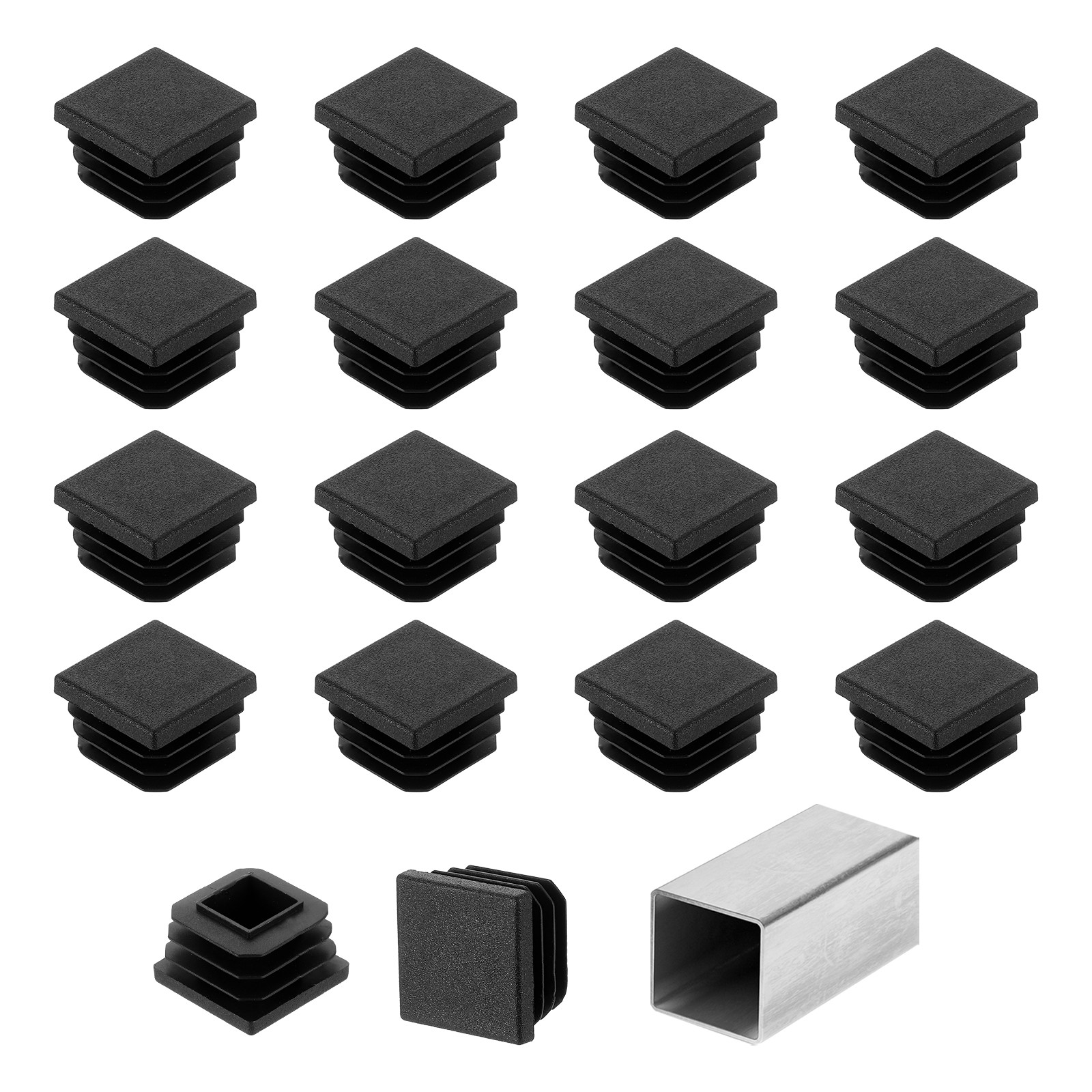 1" (25mm) Square Tubing End Caps, 50 Pcs Hole Plug Insert for Tubing, Black